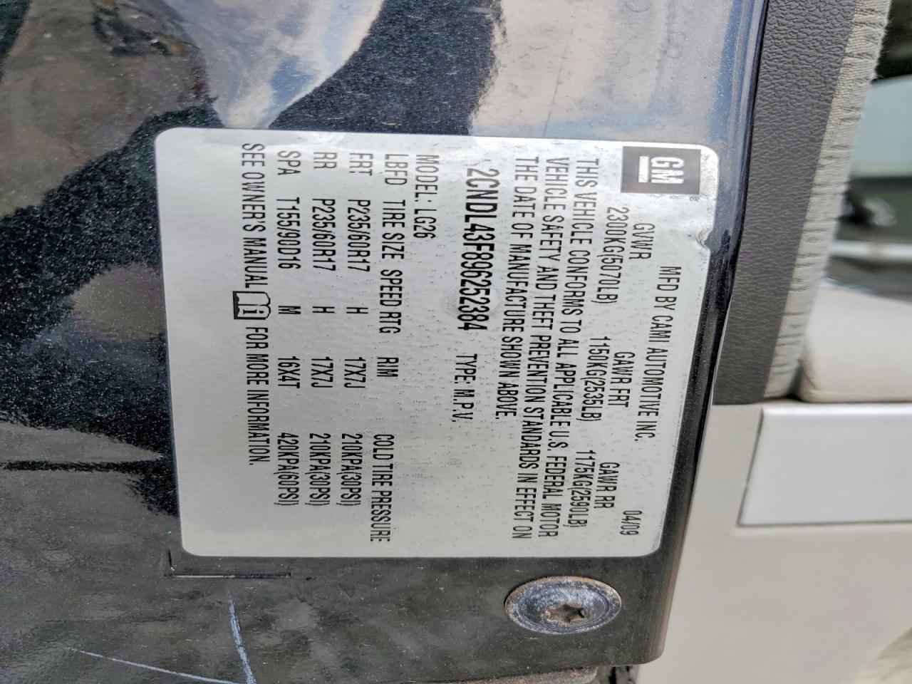 2009 Chevrolet Equinox Lt Черный vin: 2CNDL43F896252384