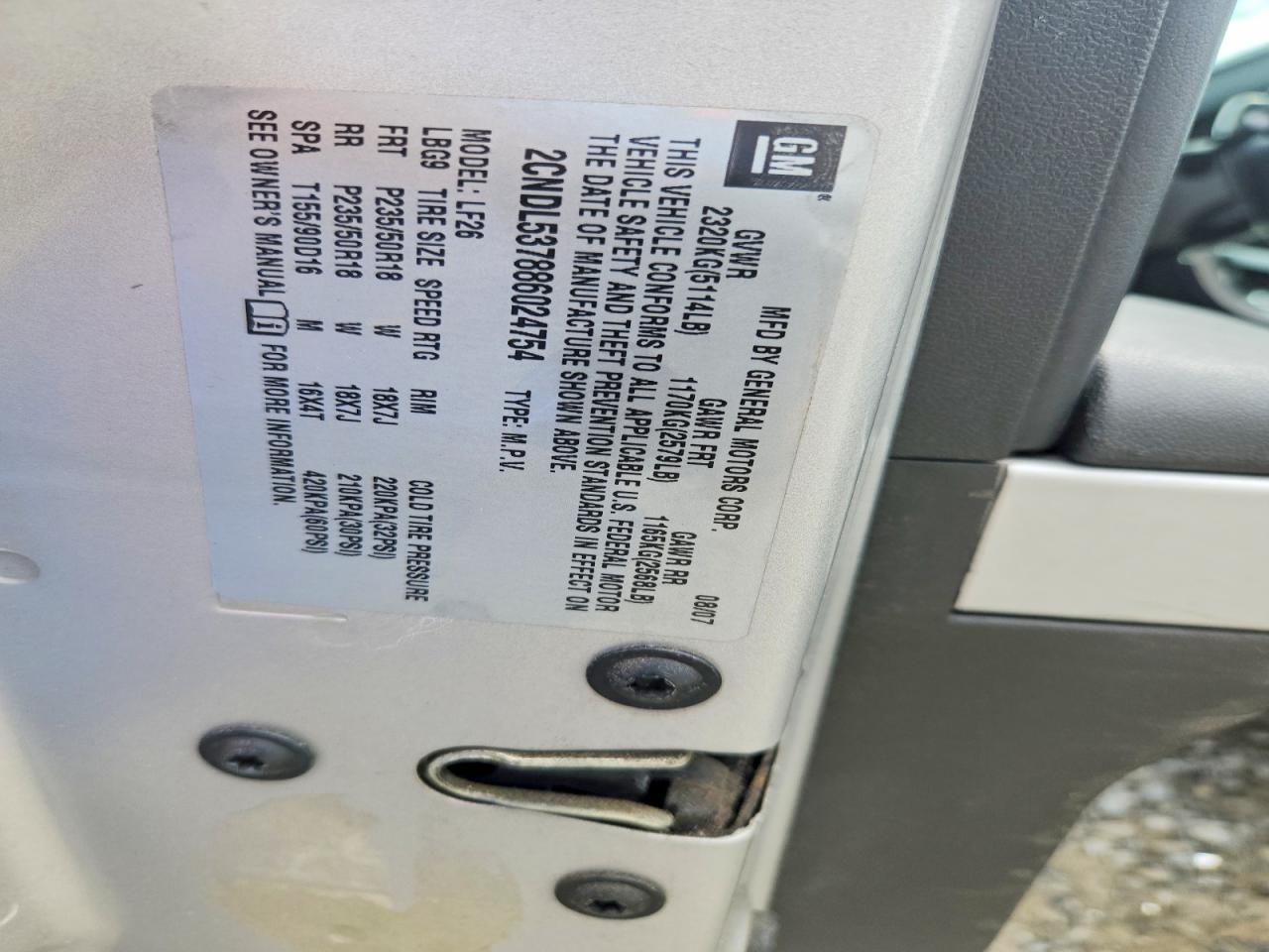 2008 Chevrolet Equinox Sport Silver vin: 2CNDL537886024754