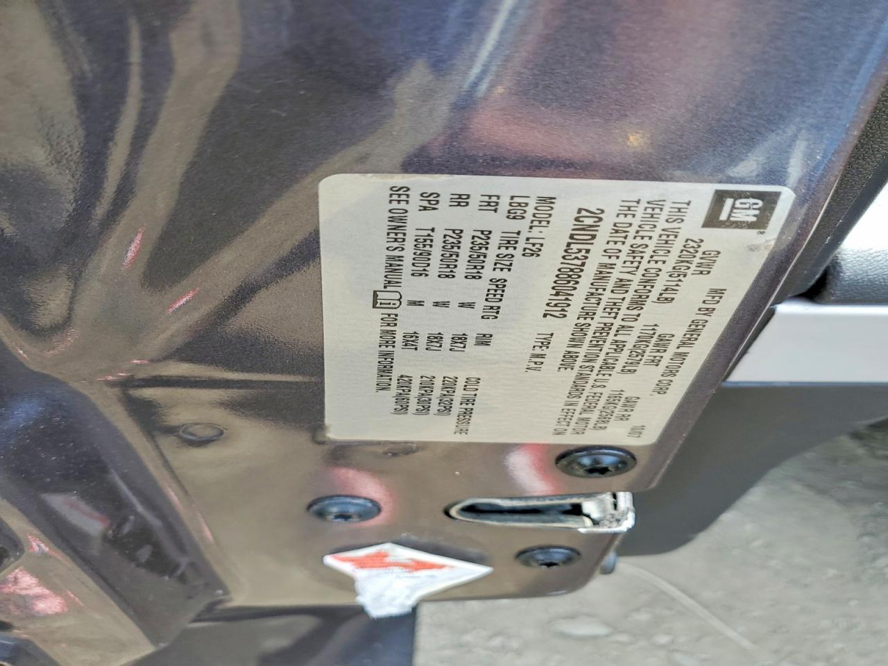 2008 Chevrolet Equinox Sport Charcoal vin: 2CNDL537886041912