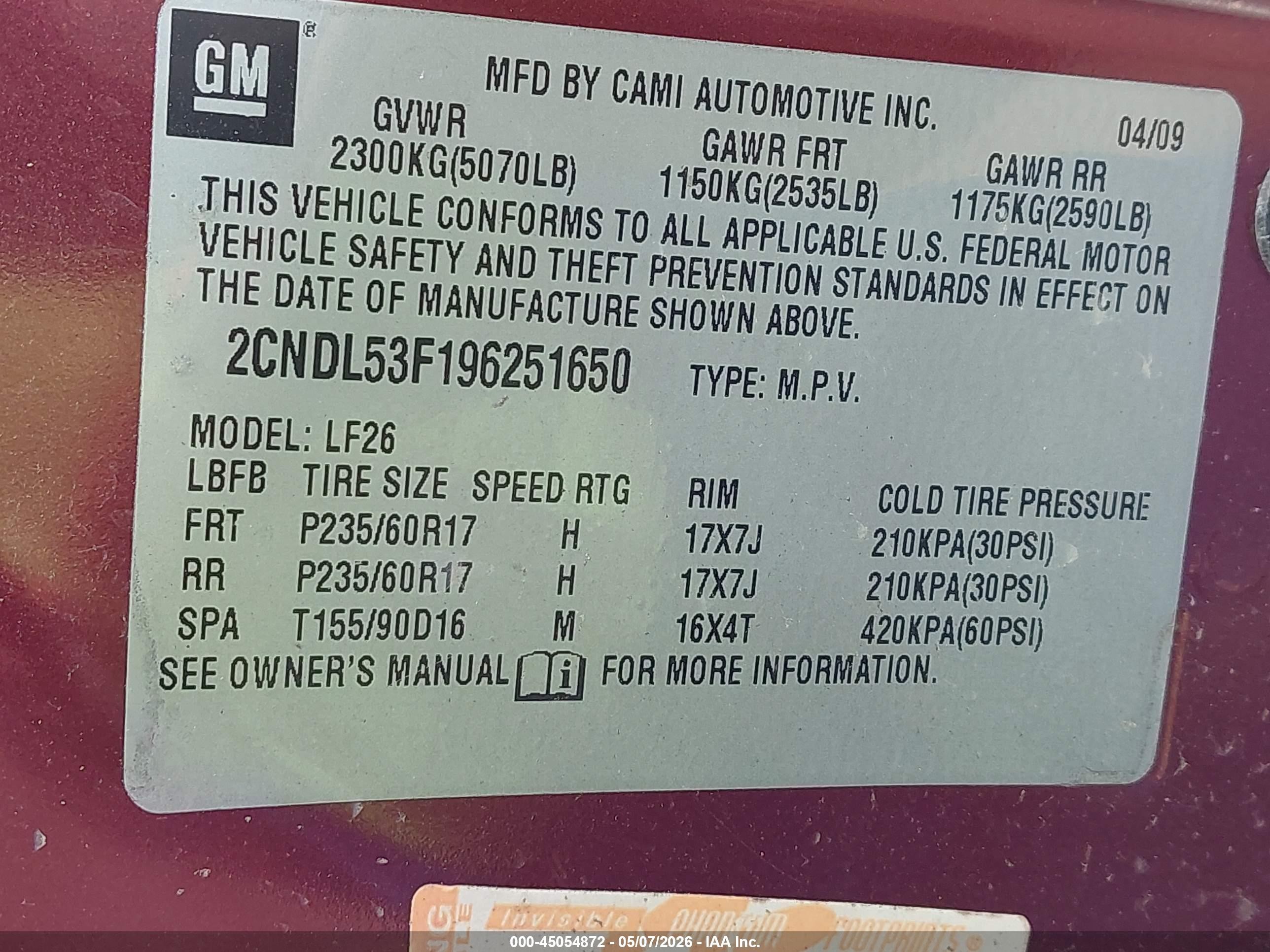 2009 Chevrolet Equinox Lt Burgundy vin: 2CNDL53F196251650