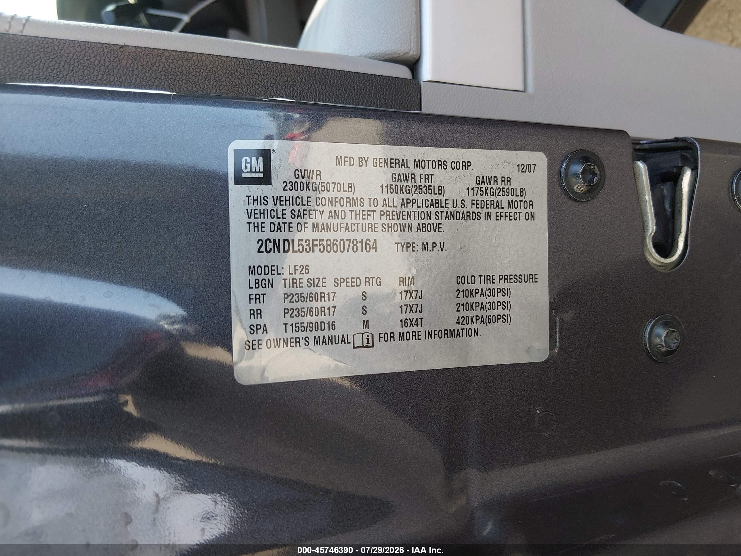 2008 Chevrolet Equinox Lt Purple vin: 2CNDL53F586078164