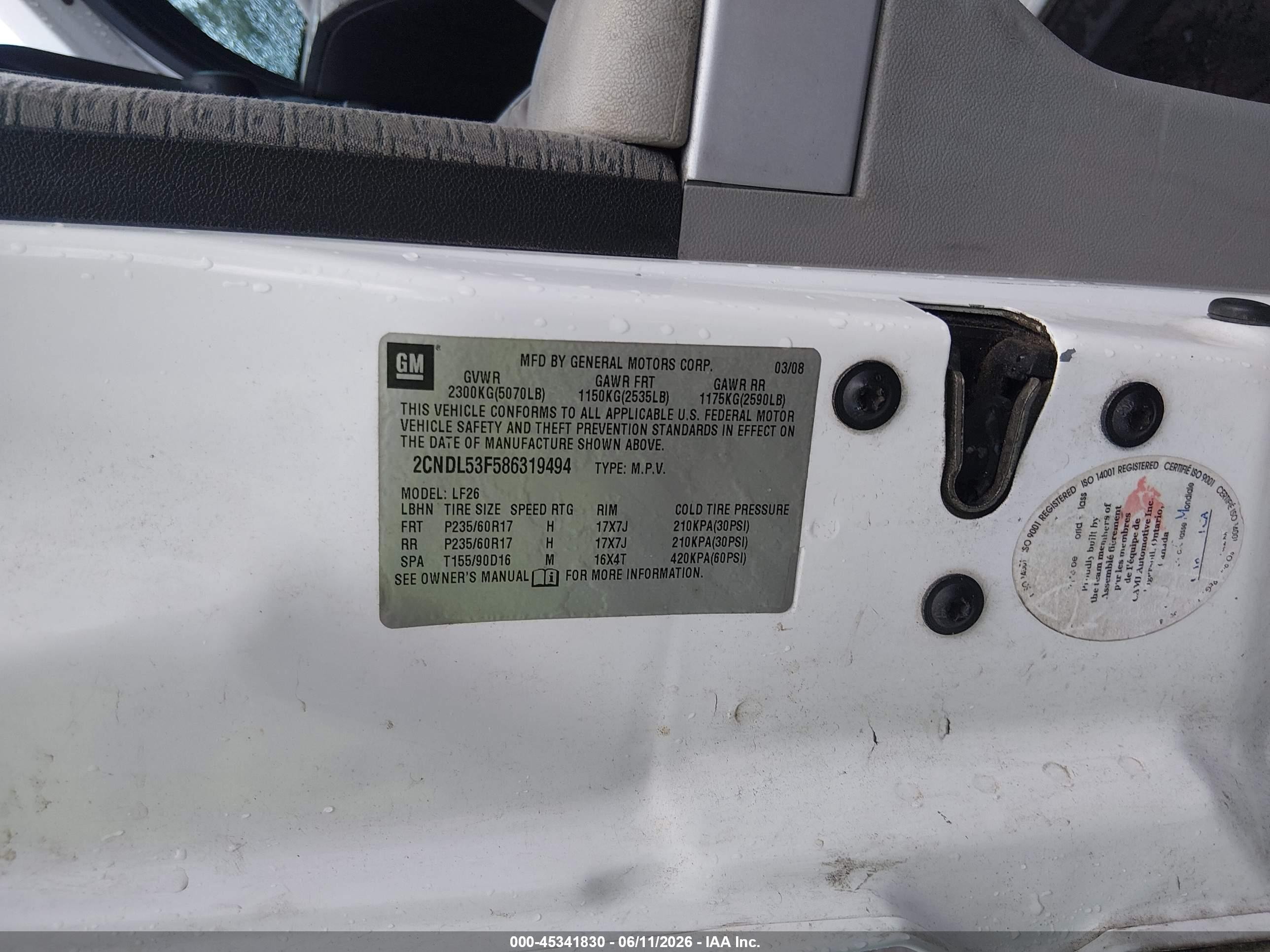2008 Chevrolet Equinox Lt White vin: 2CNDL53F586319494