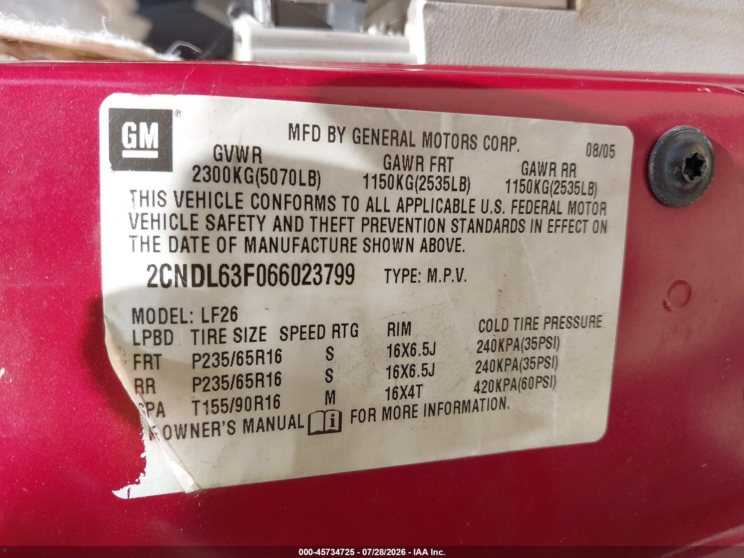 2006 Chevrolet Equinox Lt Maroon vin: 2CNDL63F066023799