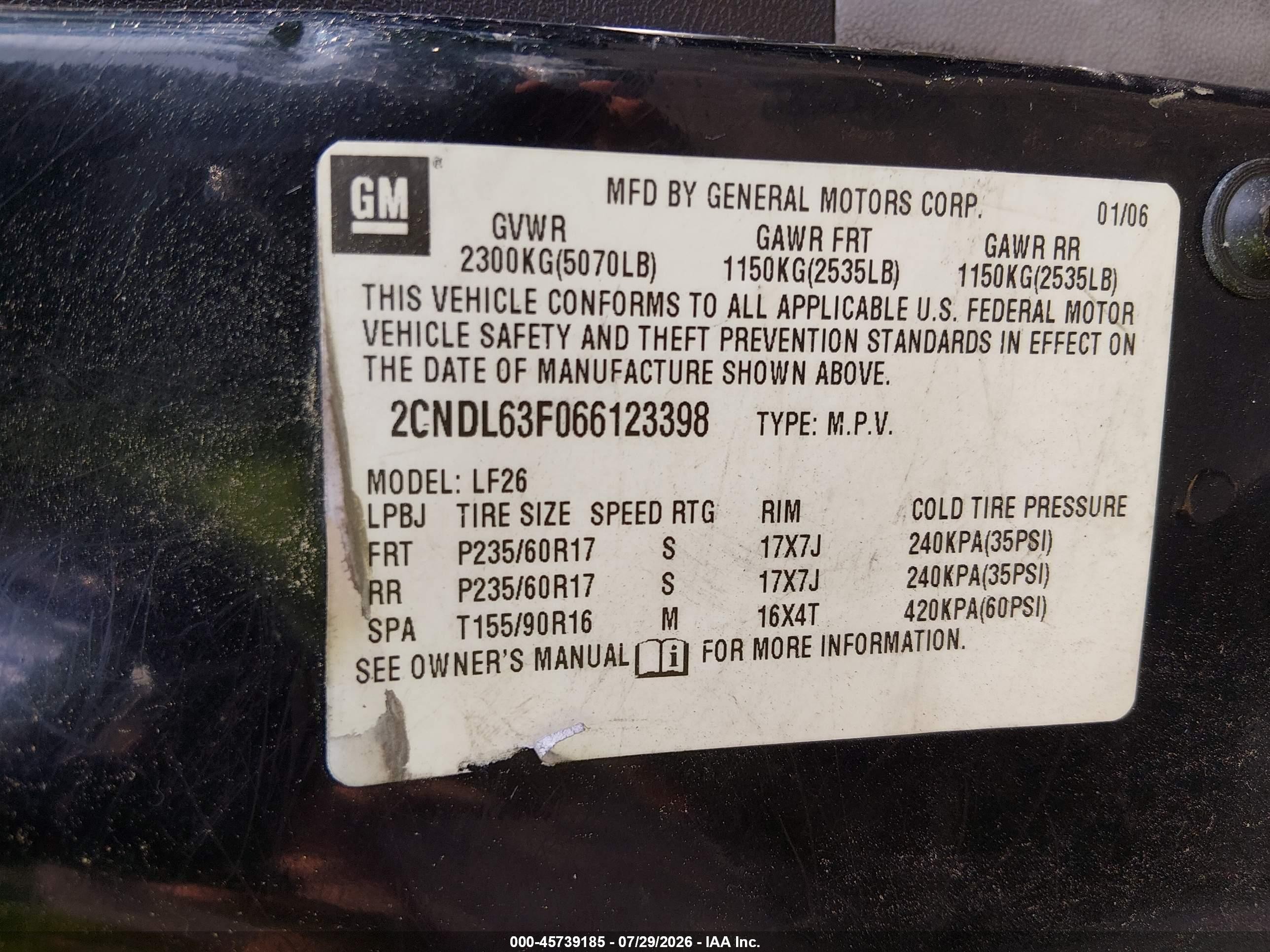 2006 Chevrolet Equinox Lt Black vin: 2CNDL63F066123398