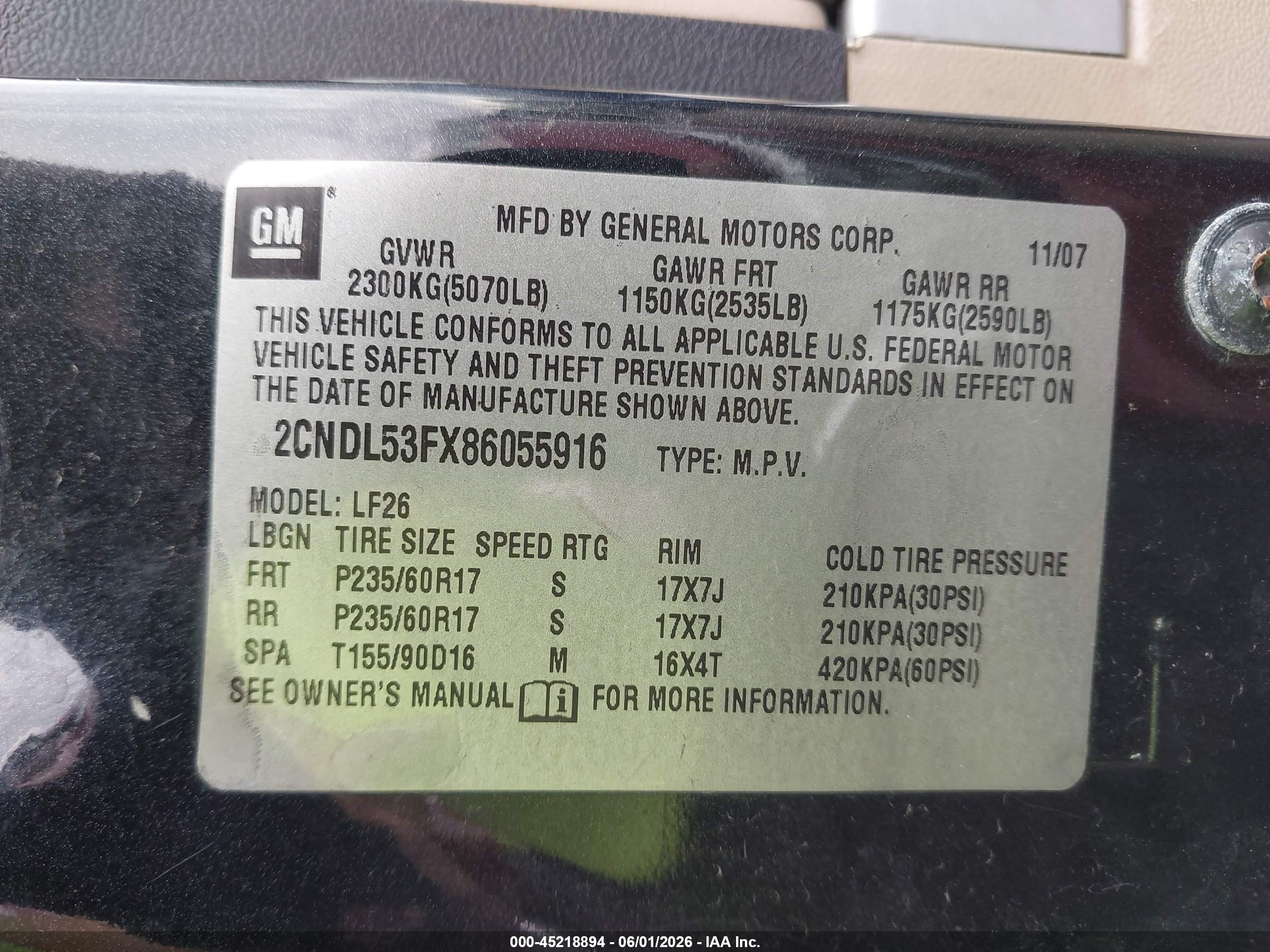 2008 Chevrolet Equinox Lt Blue vin: 2CNDL63F286055883