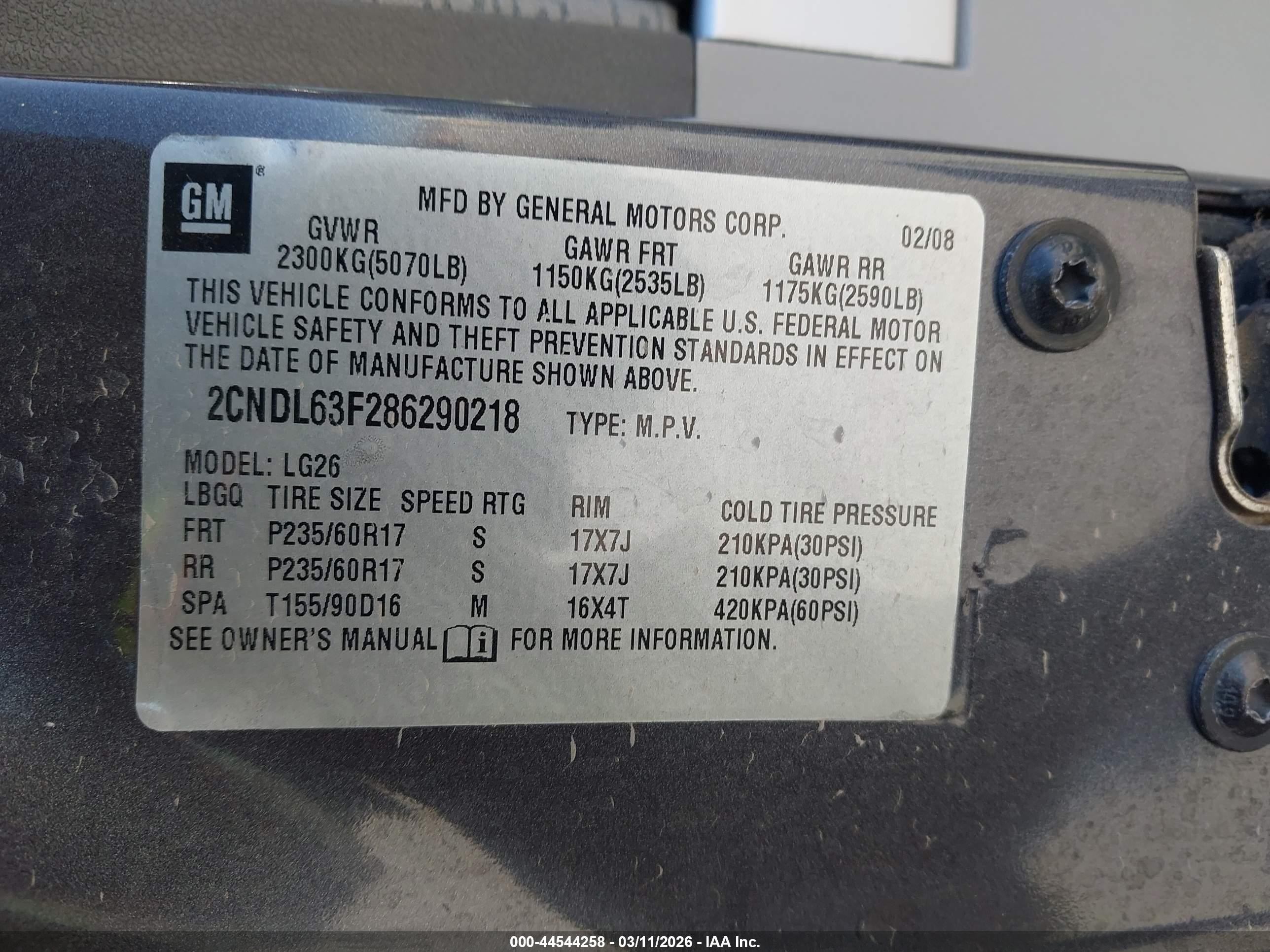 2008 Chevrolet Equinox Lt Gray vin: 2CNDL63F286290218