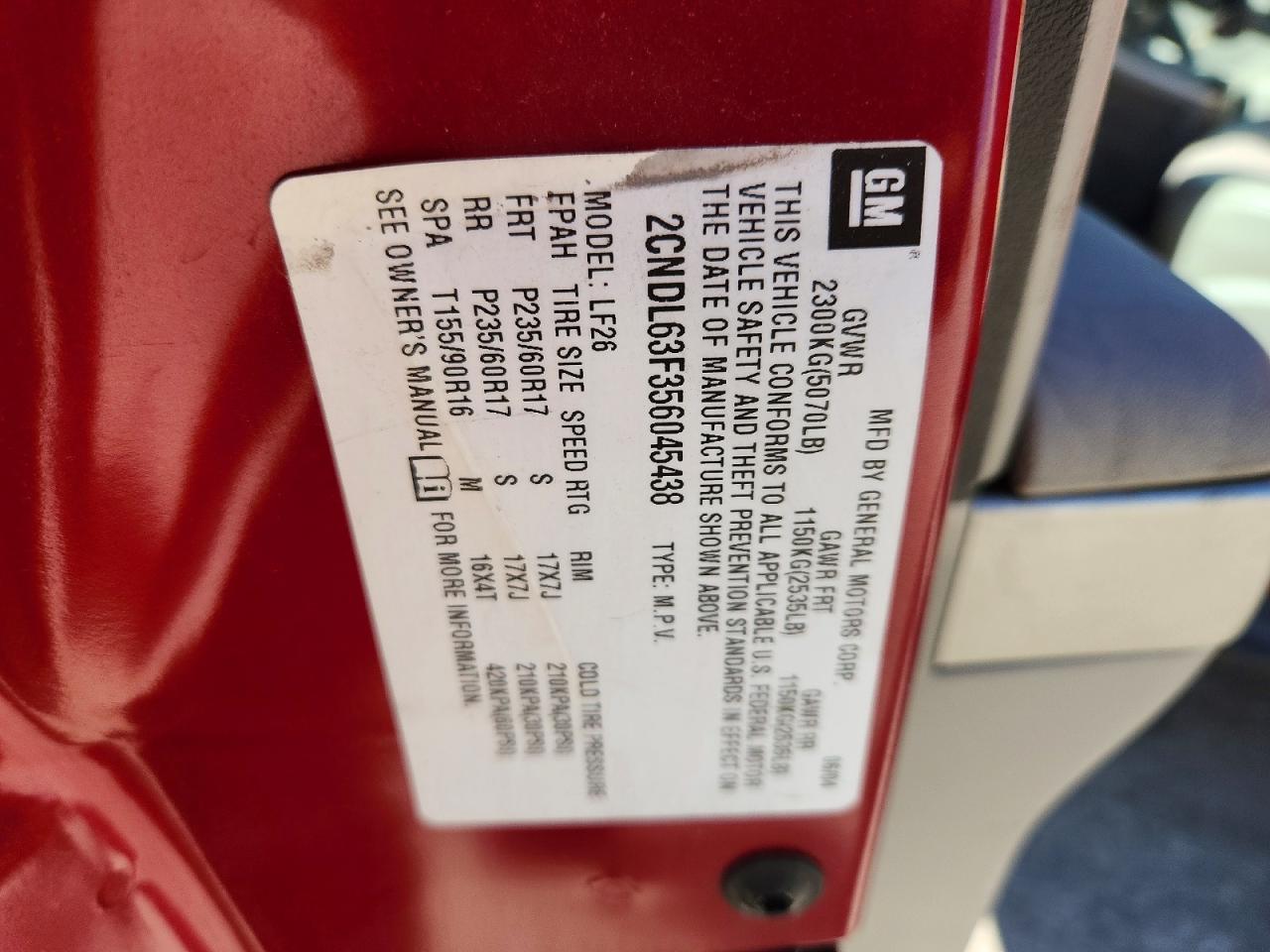 2005 Chevrolet Equinox Lt Red vin: 2CNDL63F356045438