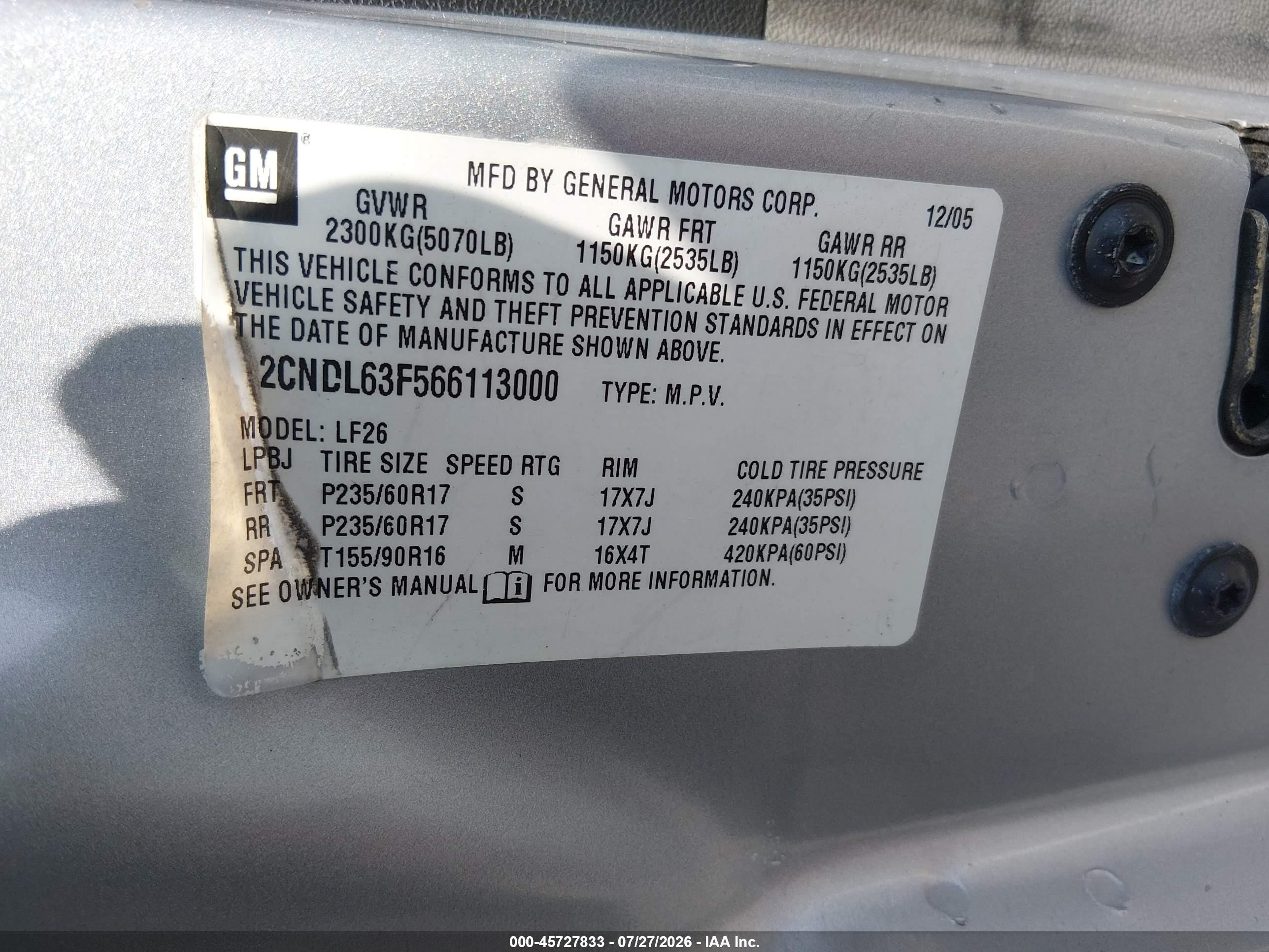 2006 Chevrolet Equinox Lt Серебряный vin: 2CNDL63F566113000