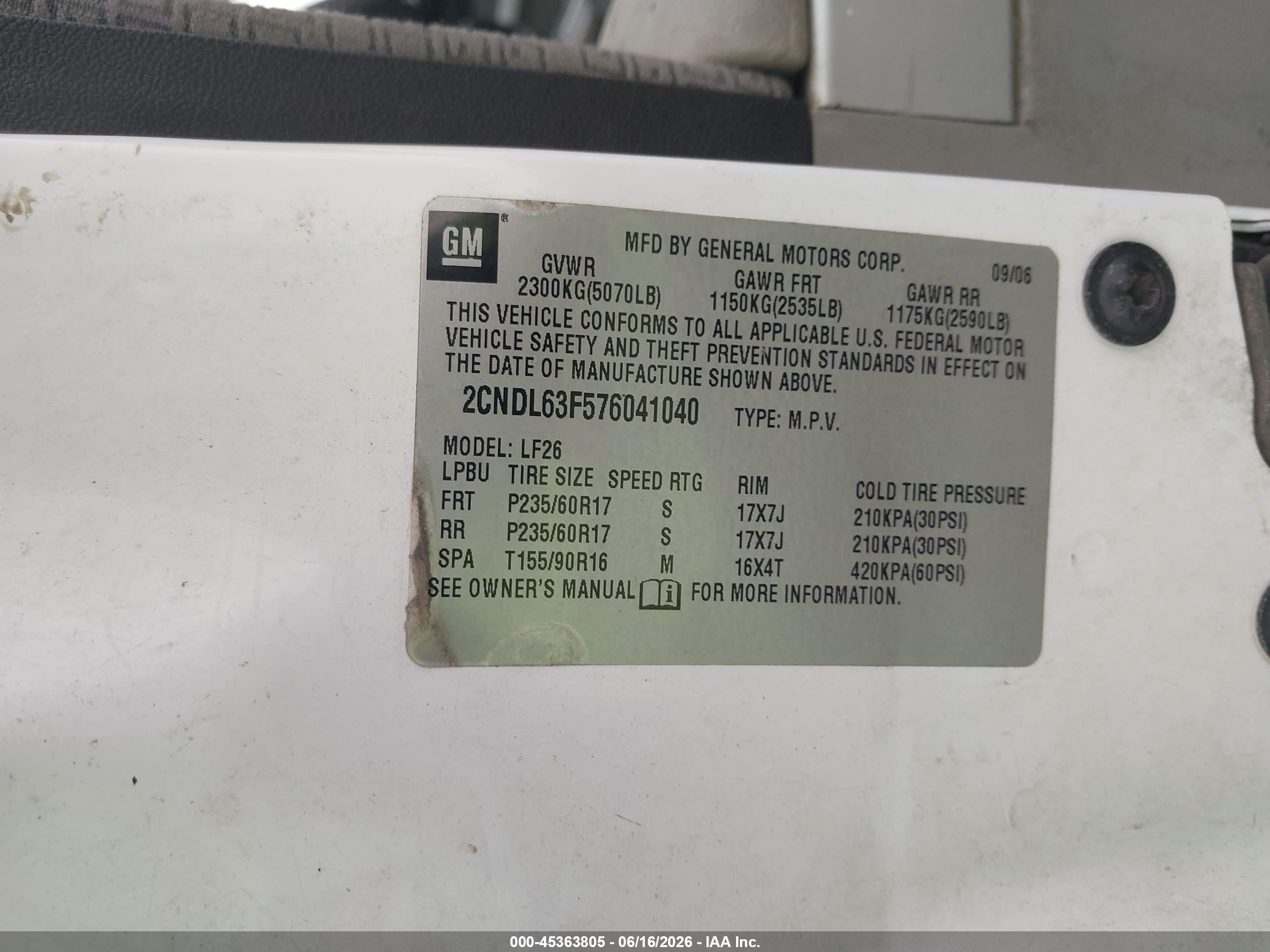 2007 Chevrolet Equinox Lt Белый vin: 2CNDL63F576041040