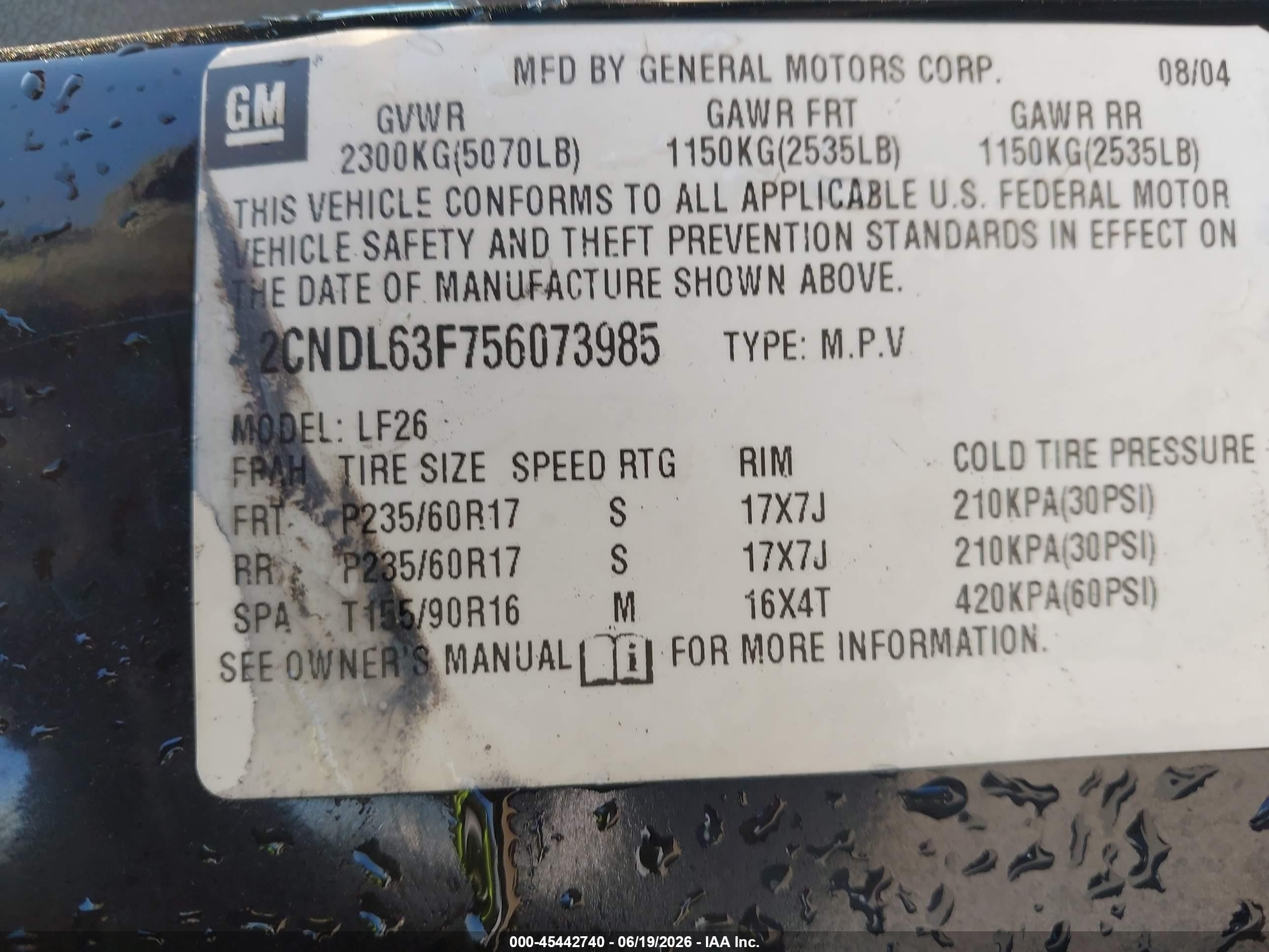 2005 Chevrolet Equinox Lt Black vin: 2CNDL63F756073985
