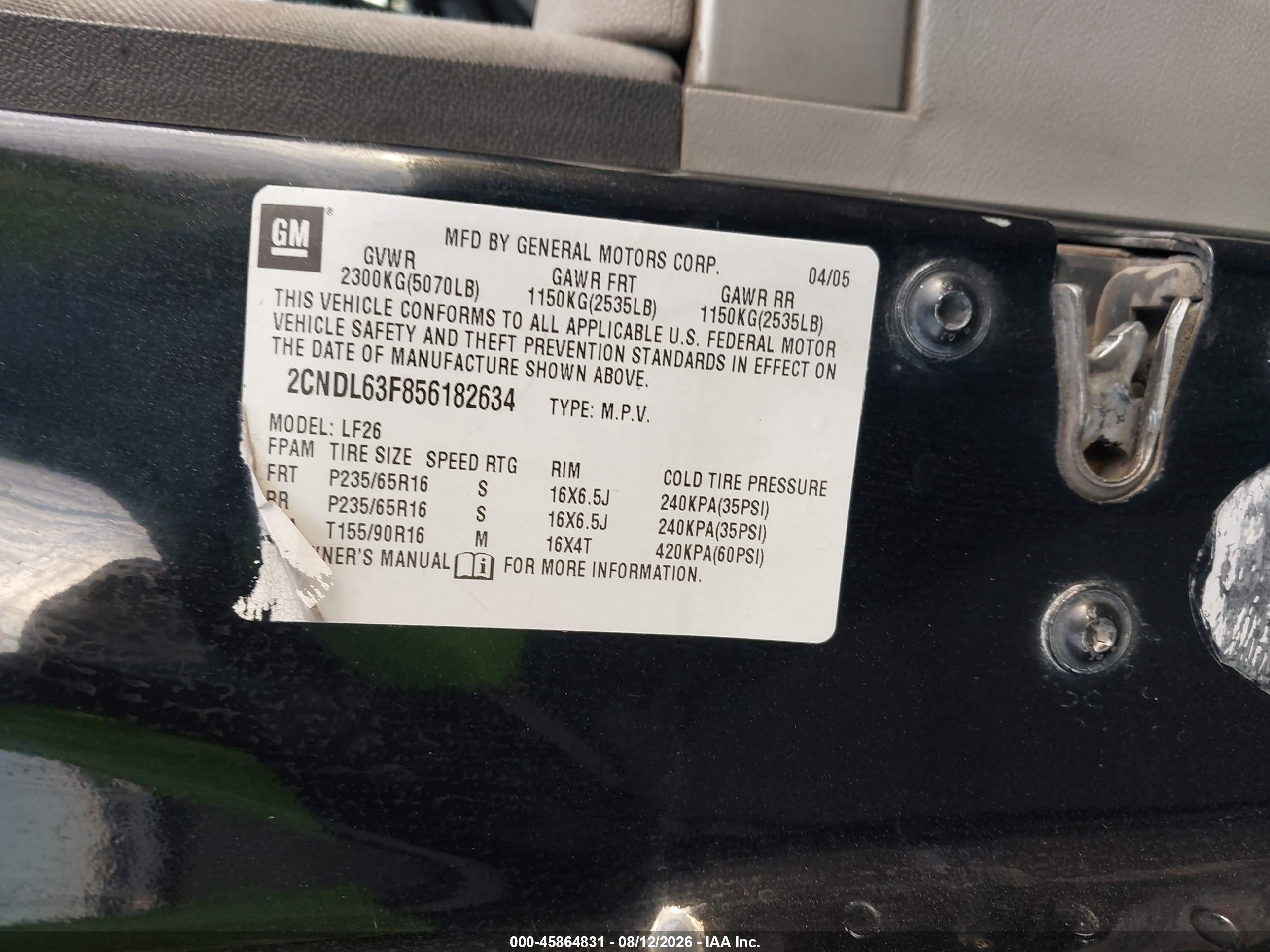 2005 Chevrolet Equinox Lt Black vin: 2CNDL63F856182634