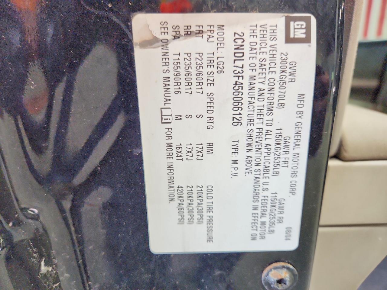 2005 Chevrolet Equinox Lt Black vin: 2CNDL73F456066126