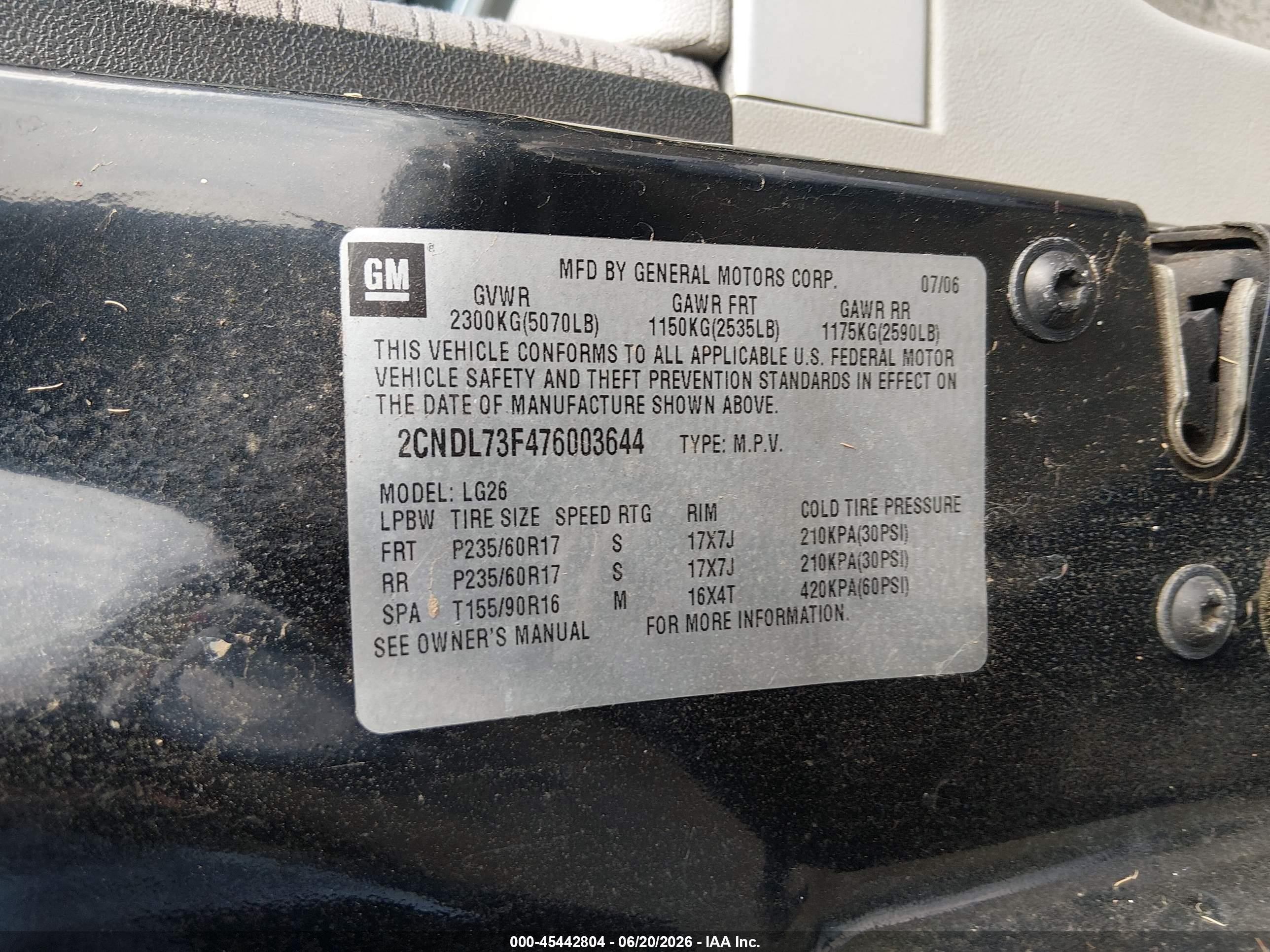 2007 Chevrolet Equinox Lt Black vin: 2CNDL73F476003644