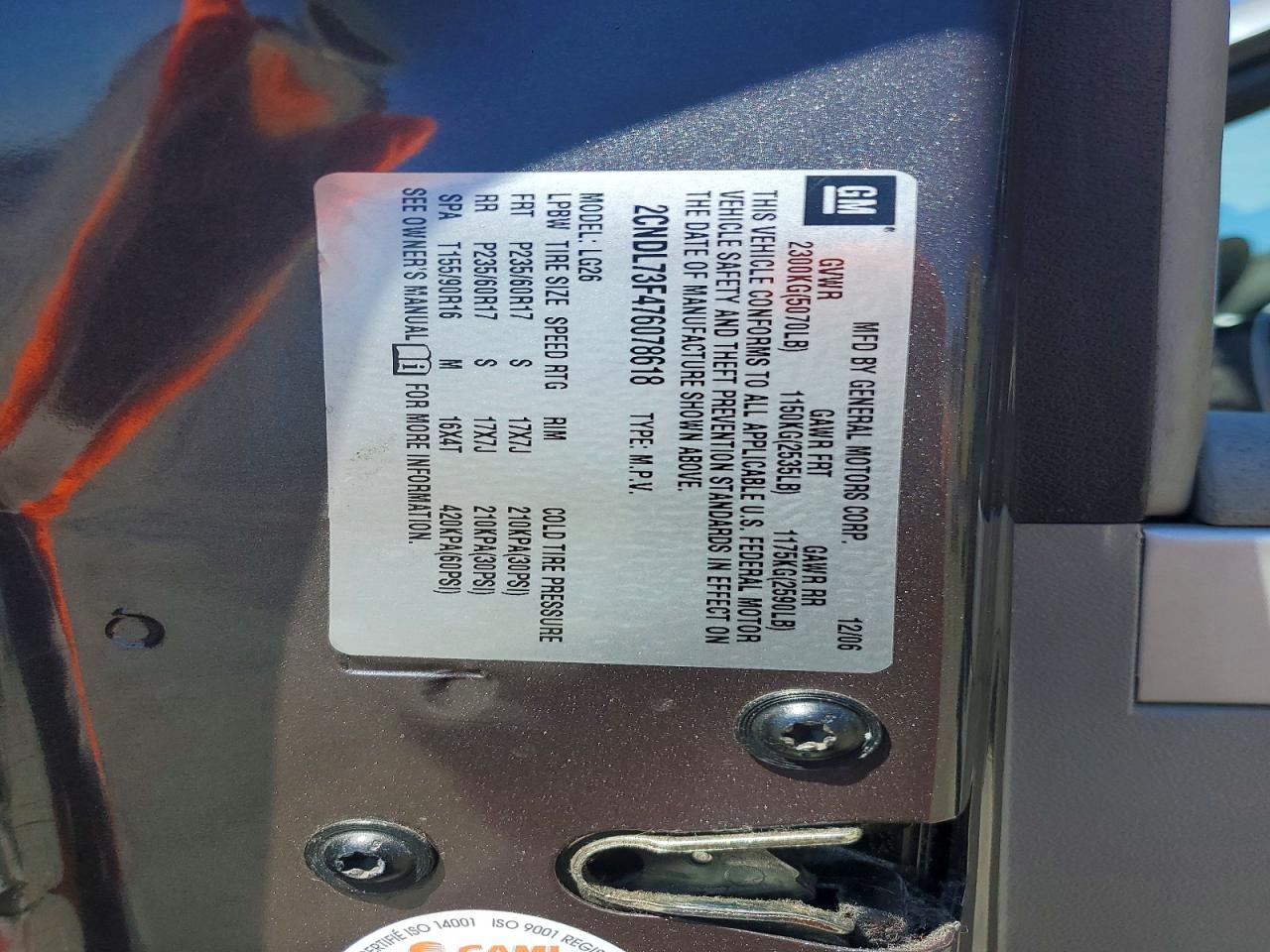 2007 Chevrolet Equinox Lt Brown vin: 2CNDL73F476078618