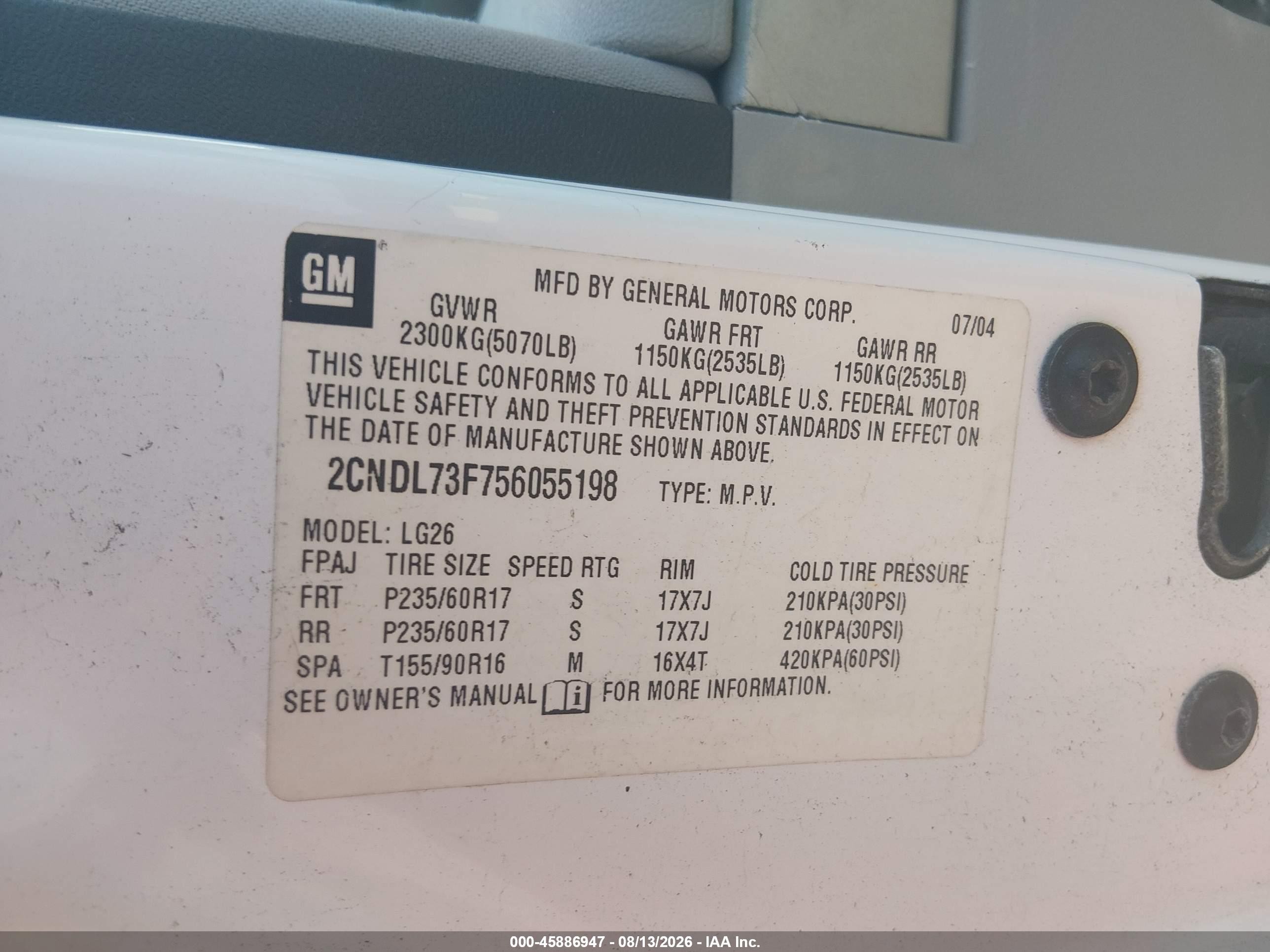 2005 Chevrolet Equinox Lt White vin: 2CNDL73F756055198