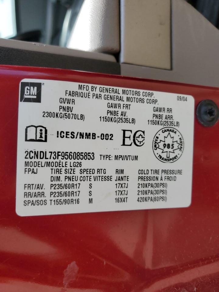 2005 Chevrolet Equinox Lt Red vin: 2CNDL73F956085853