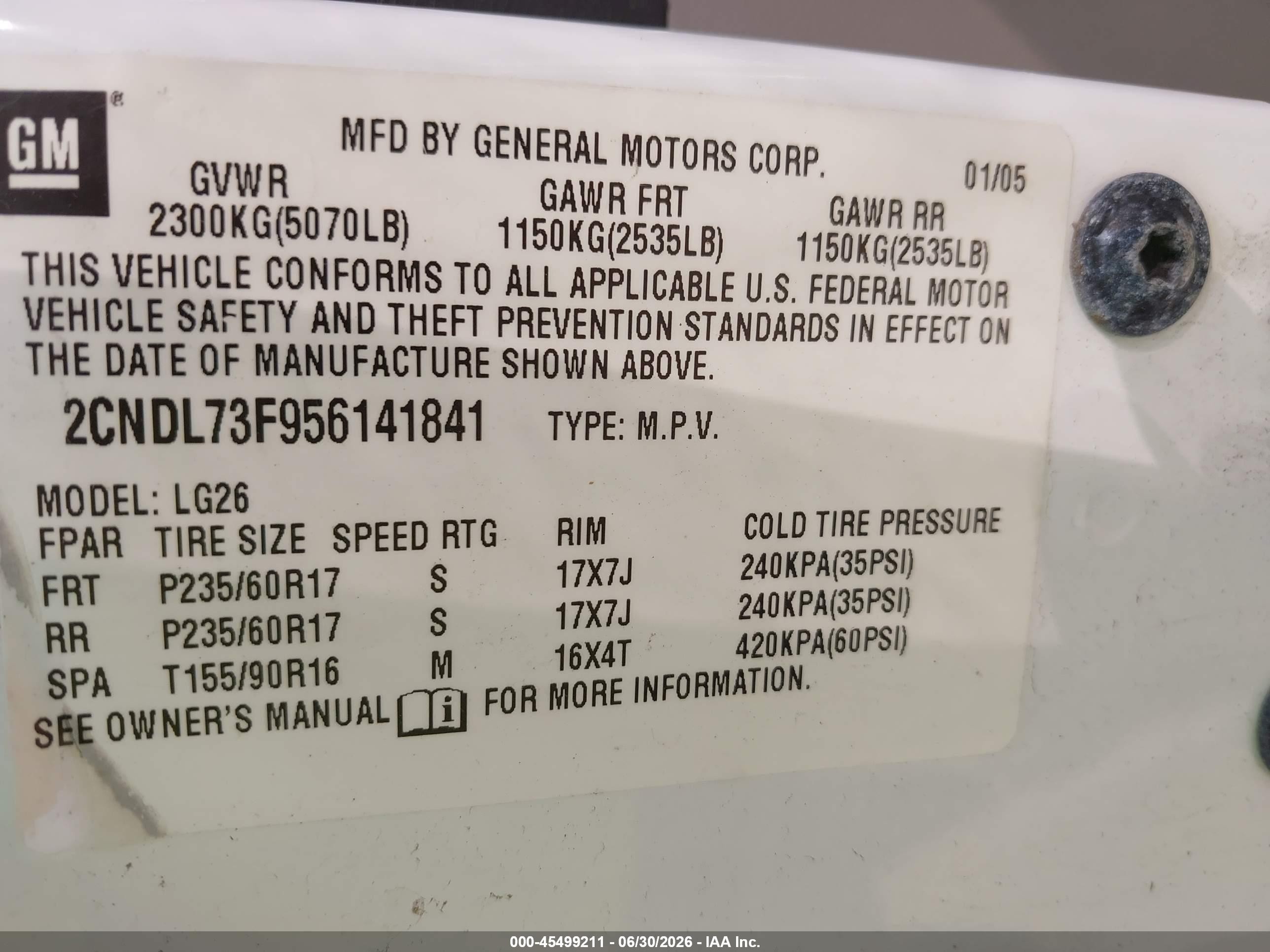 2005 Chevrolet Equinox Lt White vin: 2CNDL73F956141841