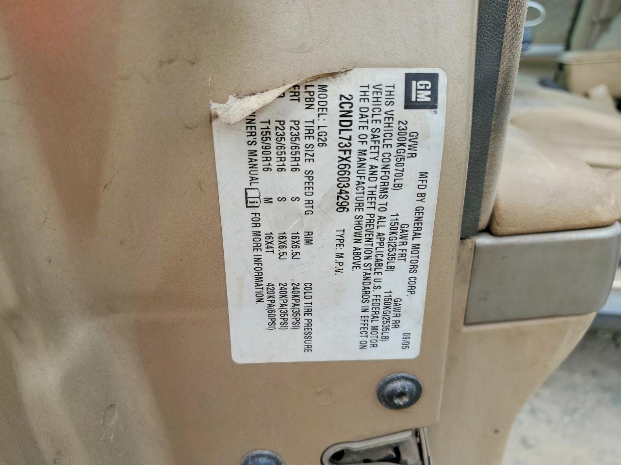 2006 Chevrolet Equinox Lt Gold vin: 2CNDL73FX66034296