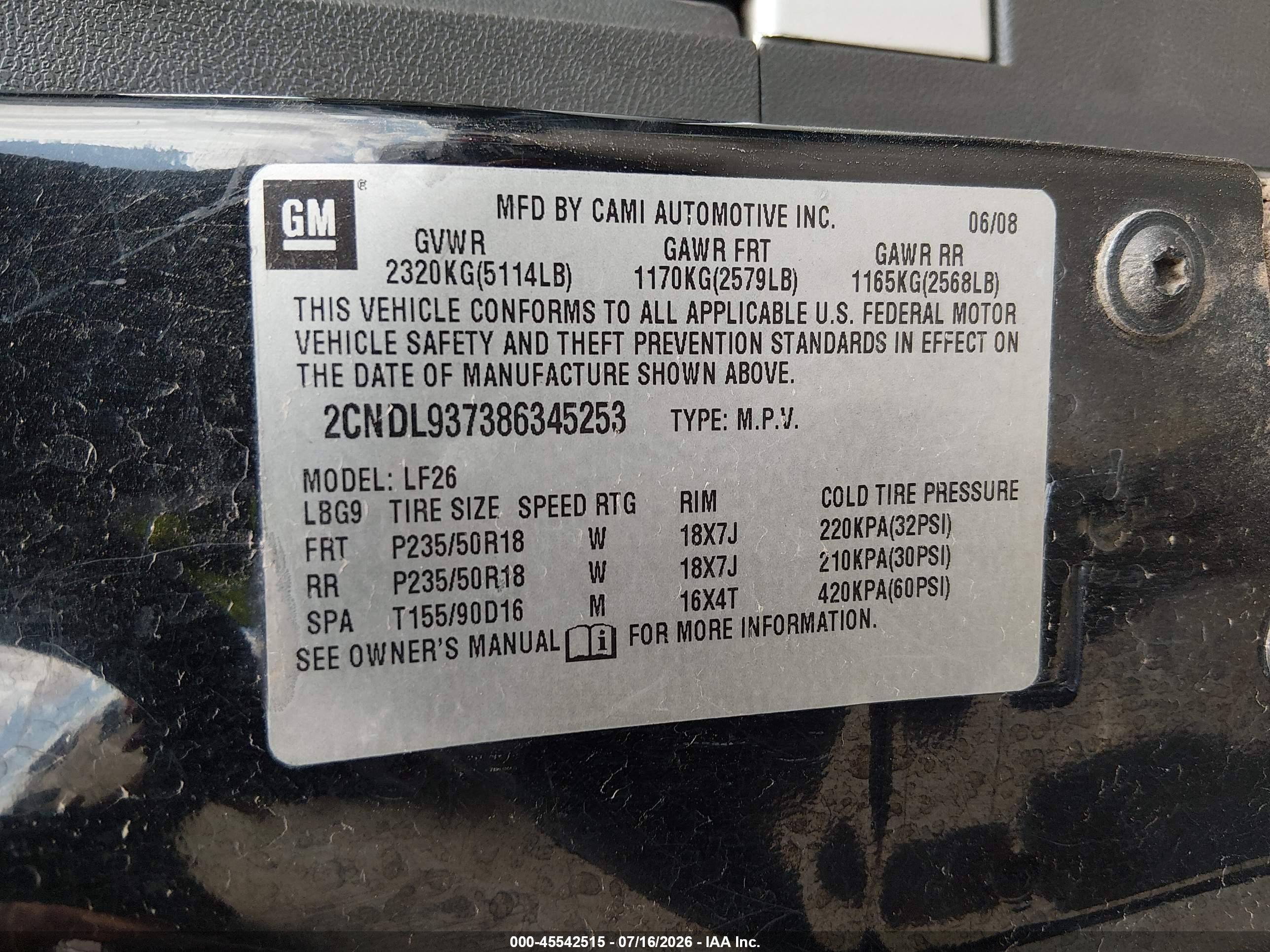 2008 Chevrolet Equinox Sport Black vin: 2CNDL937386345253