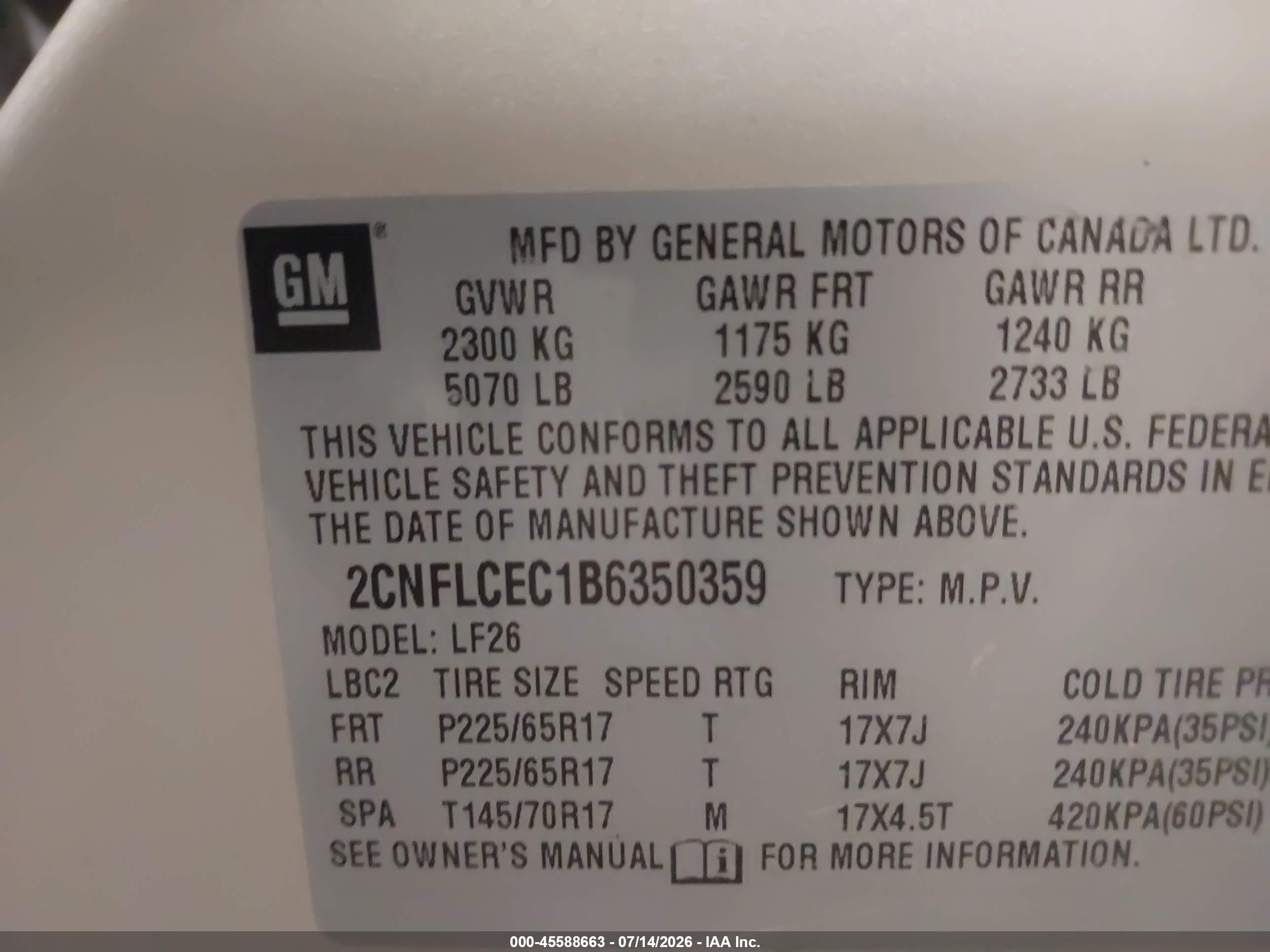 2011 Chevrolet Equinox Ls Tan vin: 2CNFLCEC1B6350359
