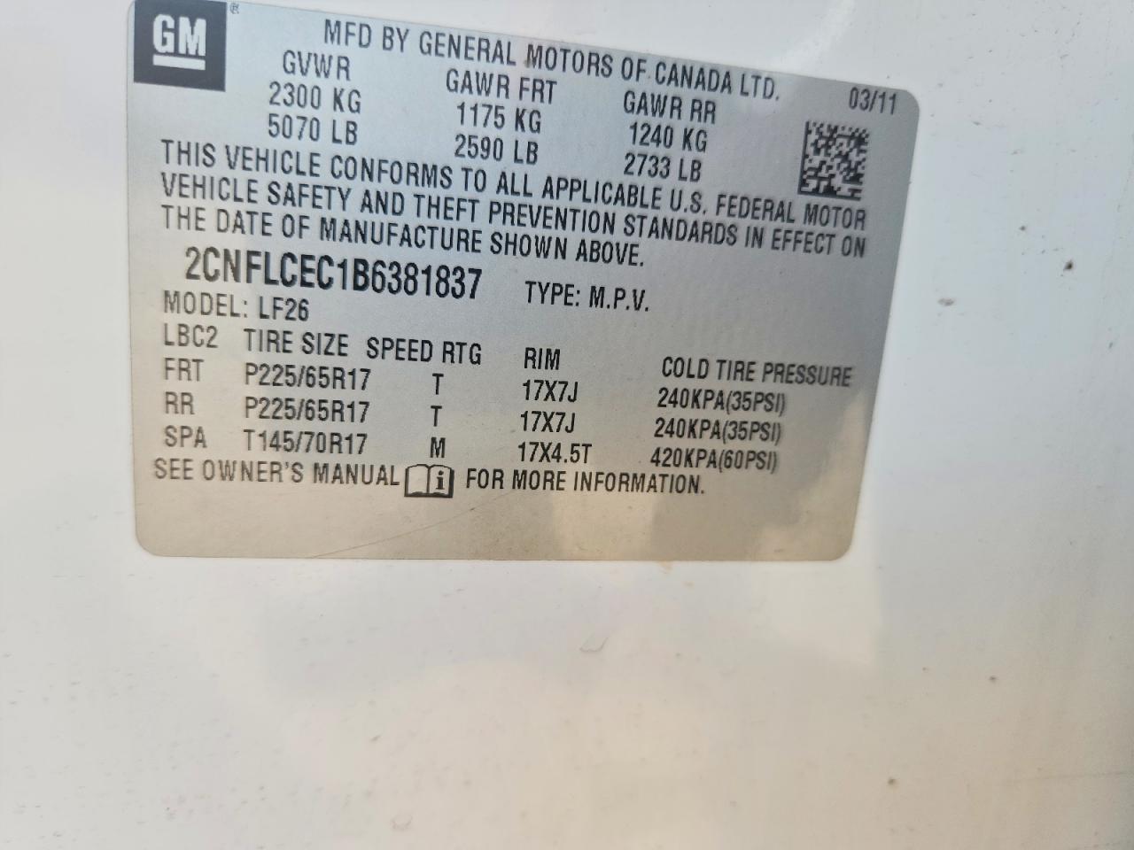 2011 Chevrolet Equinox Ls White vin: 2CNFLCEC1B6381837