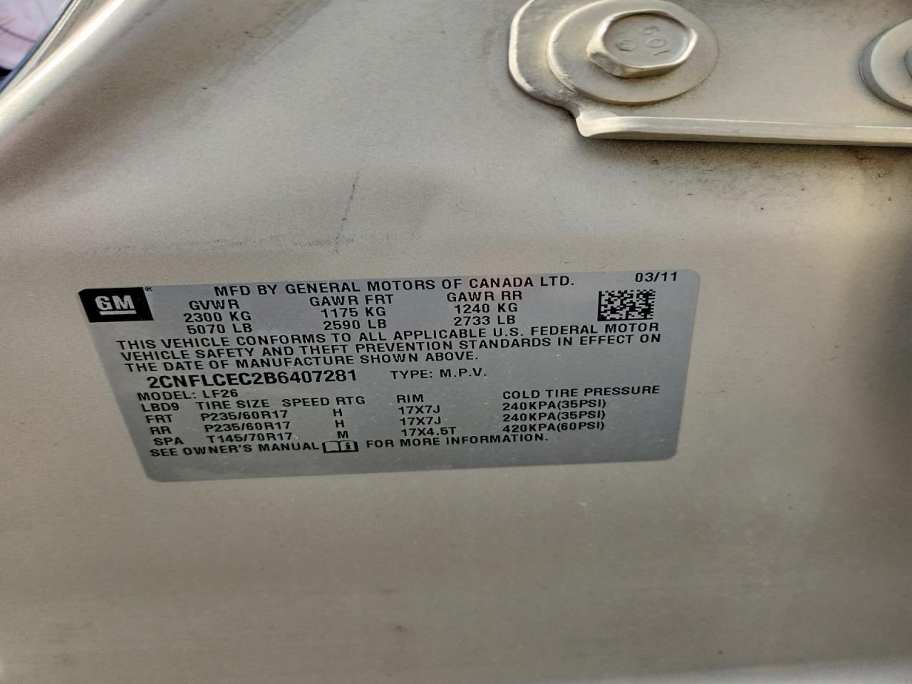 2011 Chevrolet Equinox Ls Золотой vin: 2CNFLCEC2B6407281