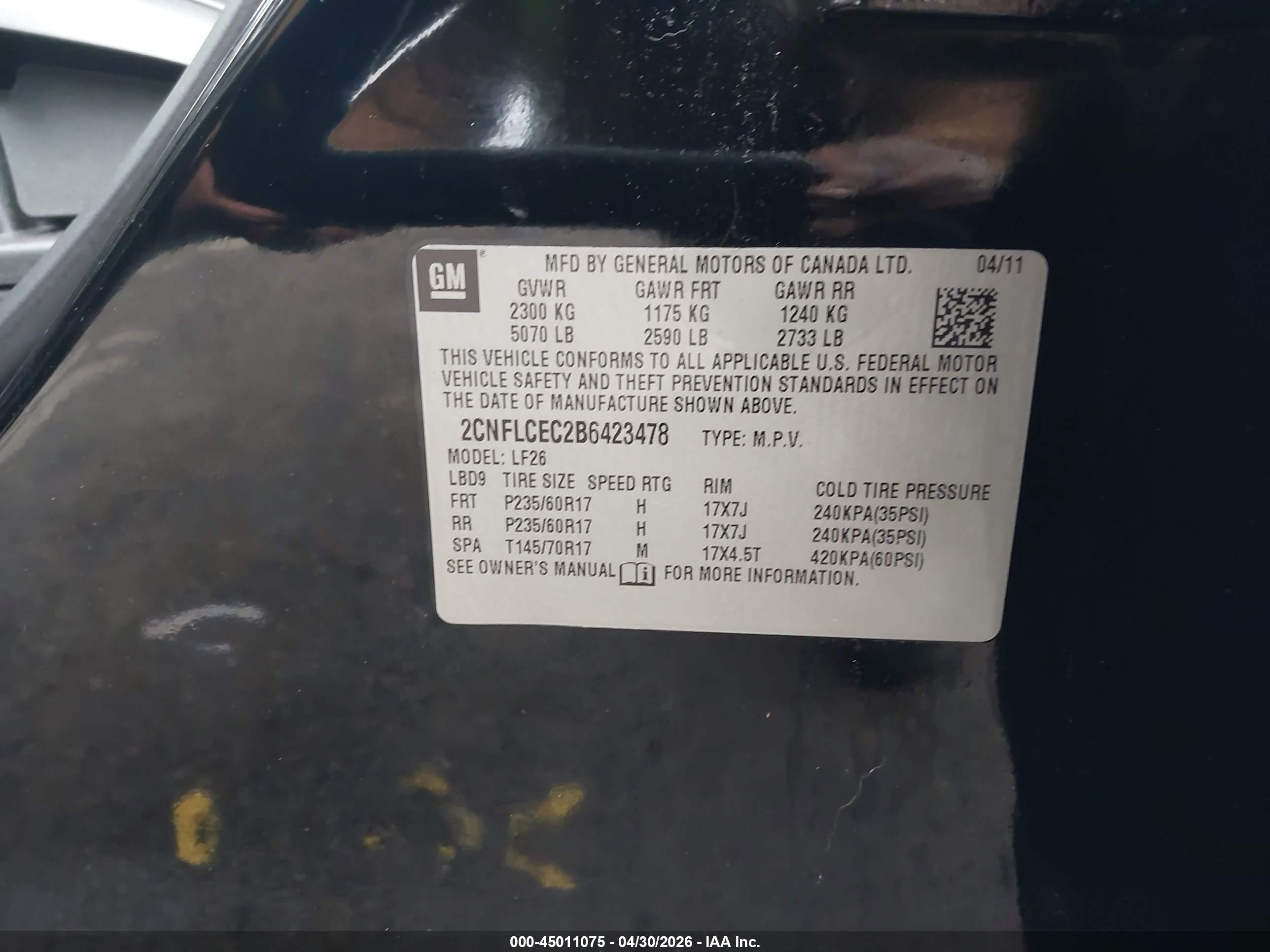 2011 Chevrolet Equinox Ls Black vin: 2CNFLCEC2B6423478