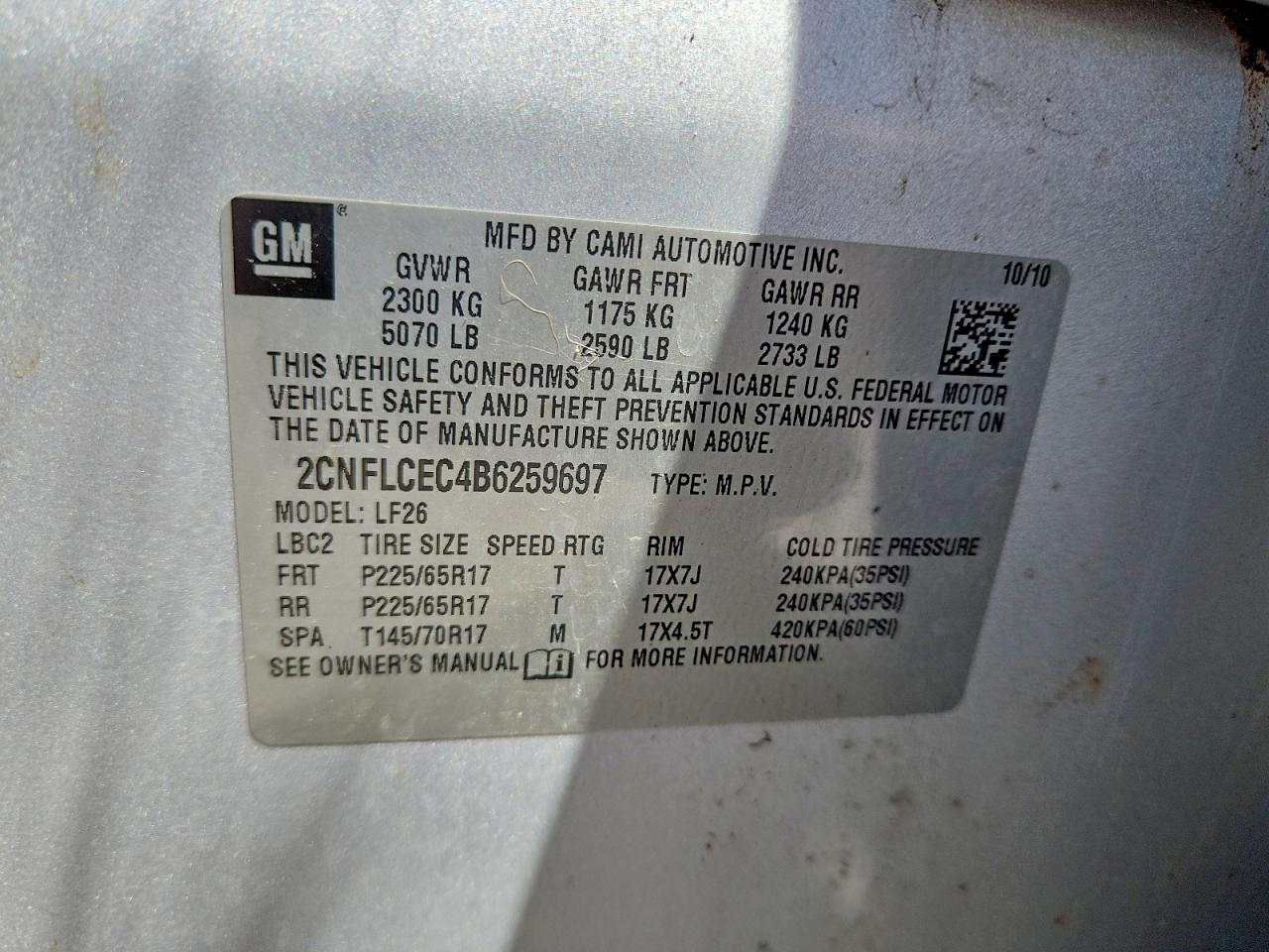 2011 Chevrolet Equinox Ls Gray vin: 2CNFLCEC4B6259697