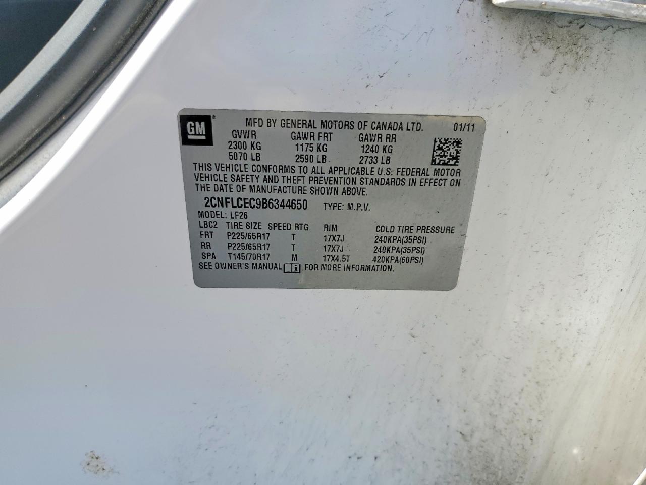 2011 Chevrolet Equinox Ls White vin: 2CNFLCEC9B6344650