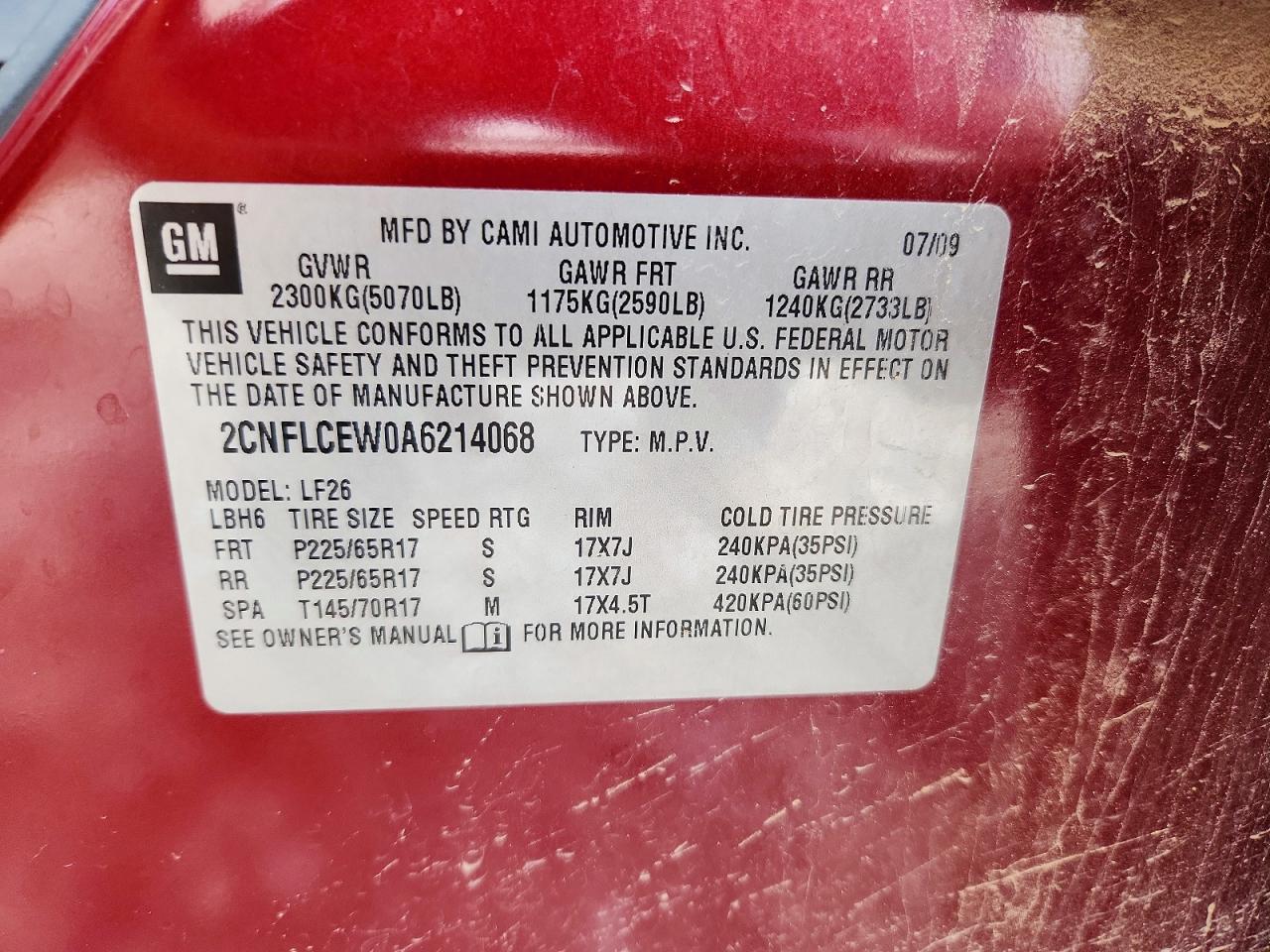 2010 Chevrolet Equinox Ls Red vin: 2CNFLCEW0A6214068