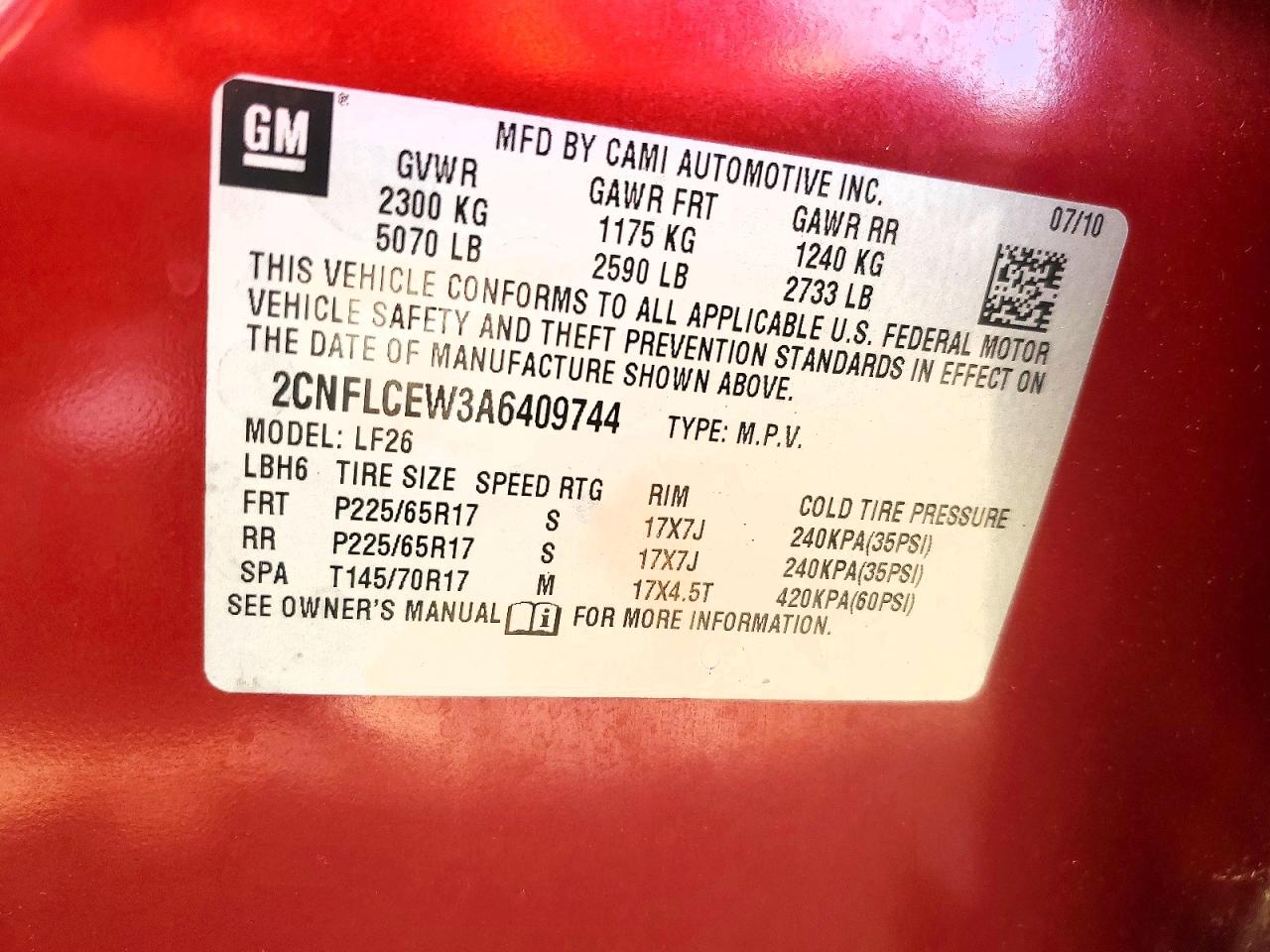 2010 Chevrolet Equinox Ls Red vin: 2CNFLCEW3A6409744