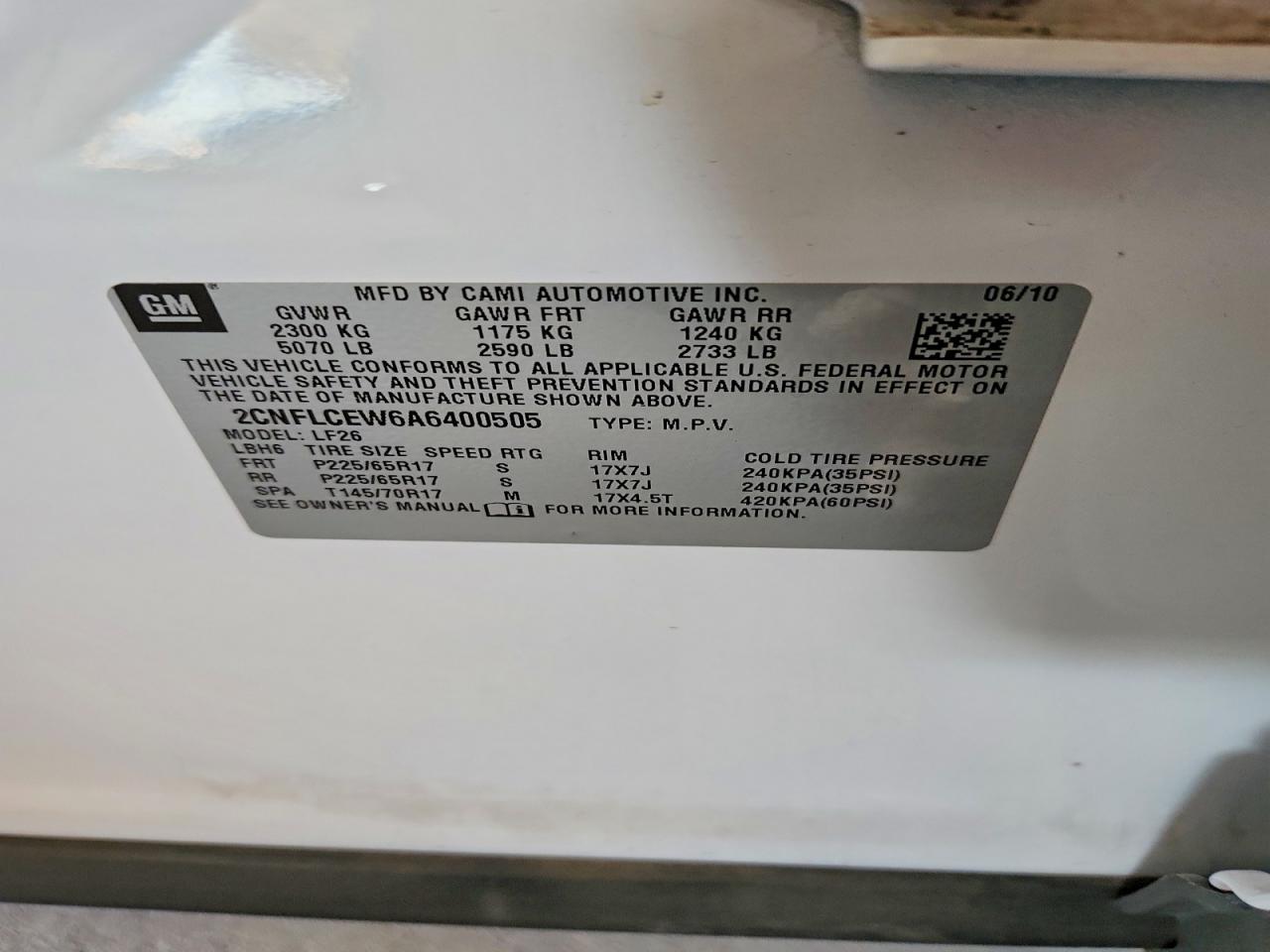 2010 Chevrolet Equinox Ls White vin: 2CNFLCEW6A6400505
