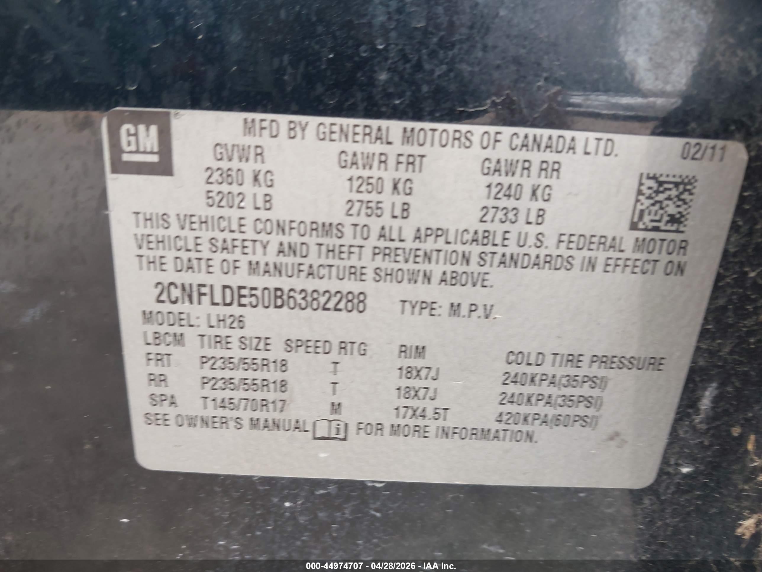 2011 Chevrolet Equinox 1lt Черный vin: 2CNFLDE50B6382288