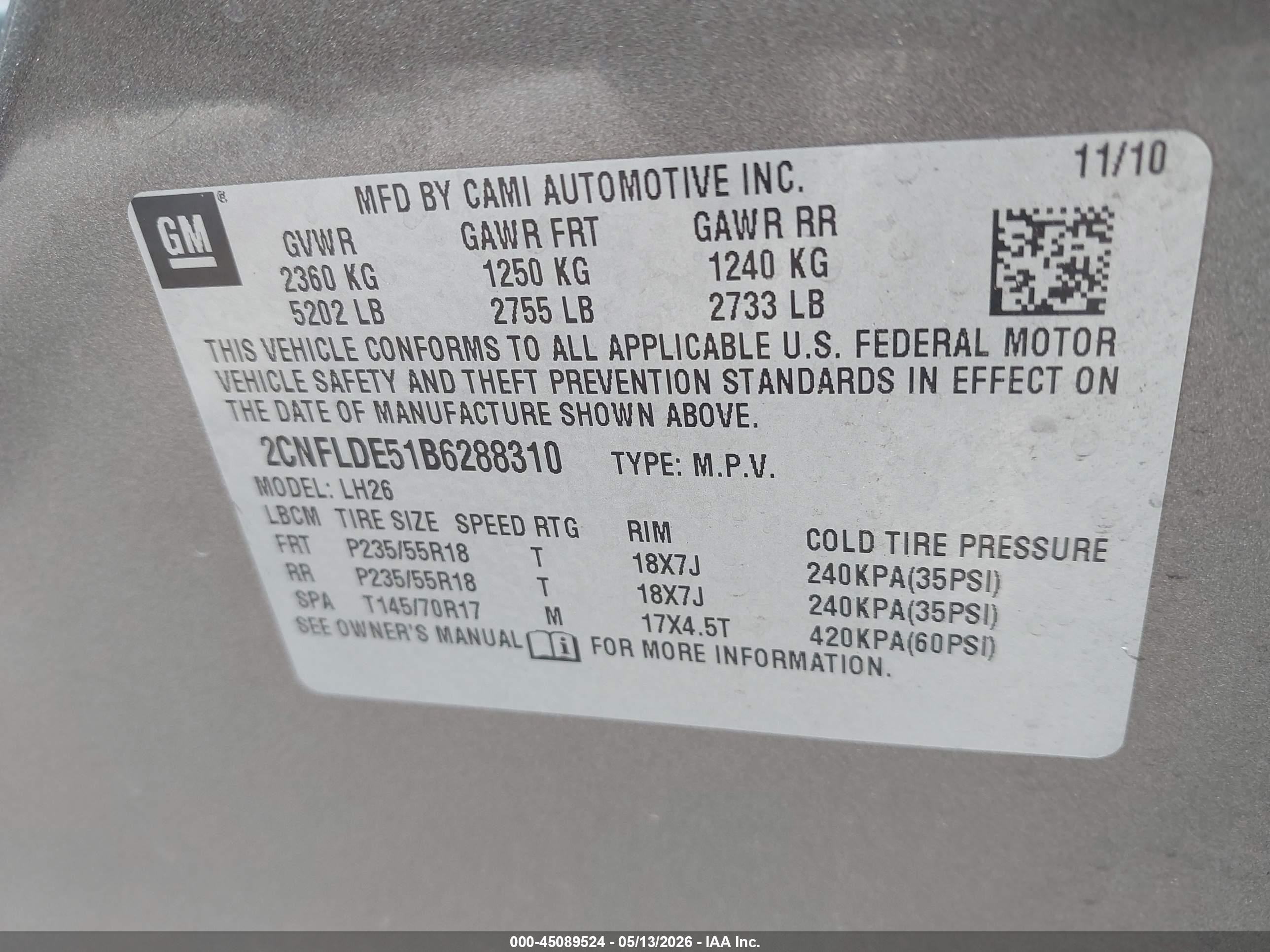 2011 Chevrolet Equinox 1lt Серый vin: 2CNFLDE51B6288310