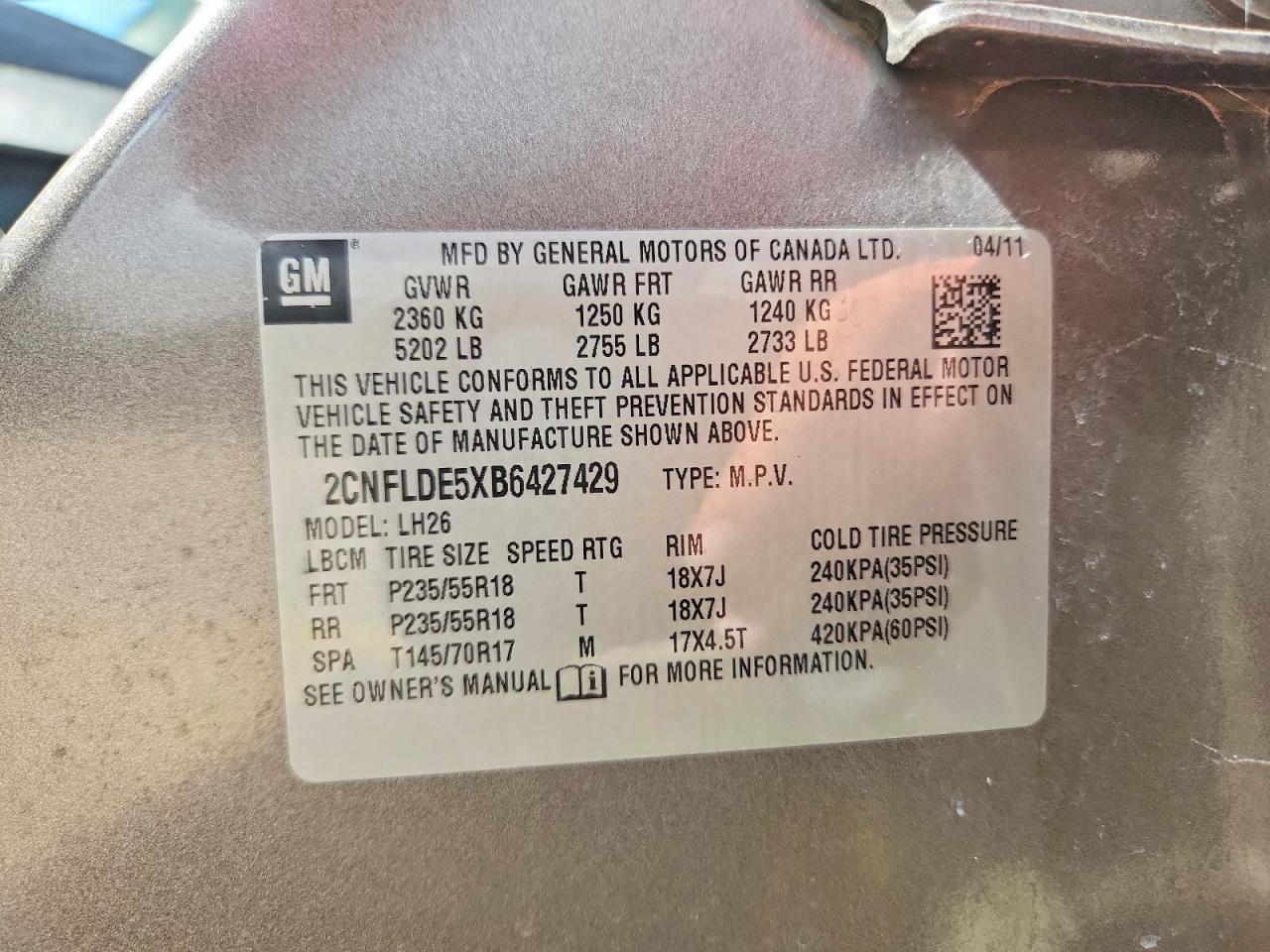 2011 Chevrolet Equinox Lt Brown vin: 2CNFLDE5XB6427429