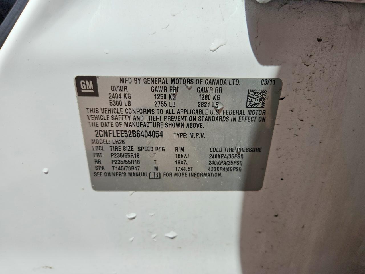 2011 Chevrolet Equinox Lt White vin: 2CNFLEE52B6404054