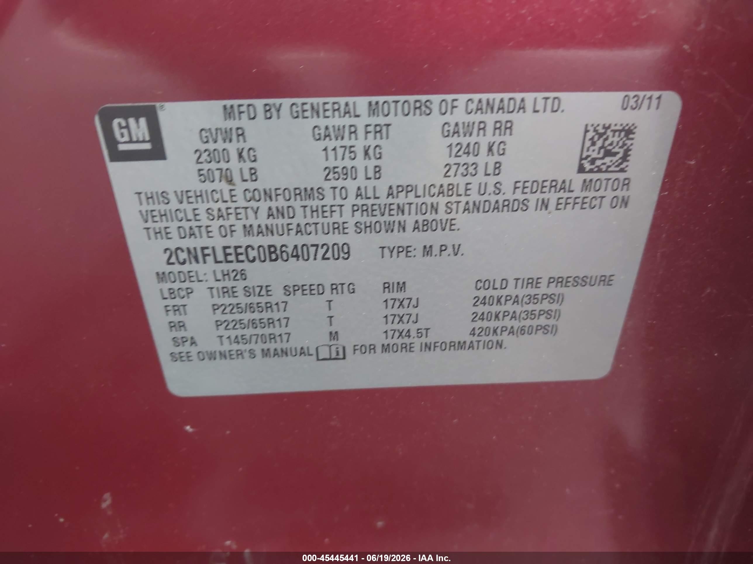2011 Chevrolet Equinox Lt W/1lt Red vin: 2CNFLEEC0B6407209