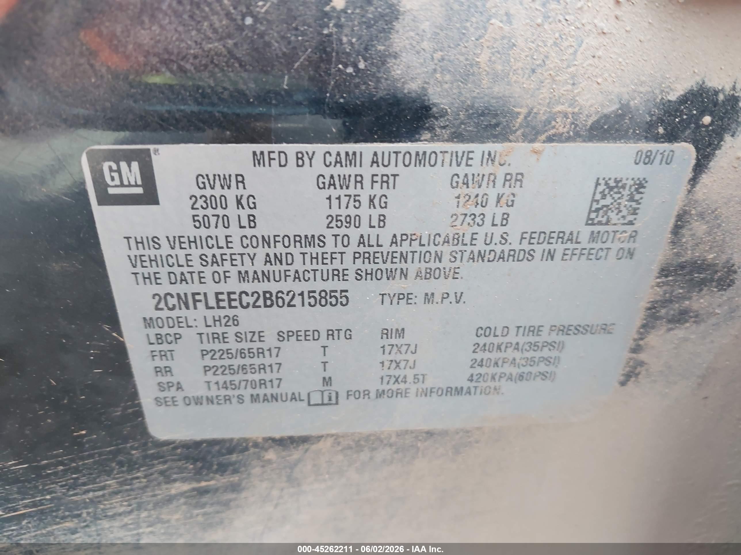 2011 Chevrolet Equinox 1lt Black vin: 2CNFLEEC2B6215855
