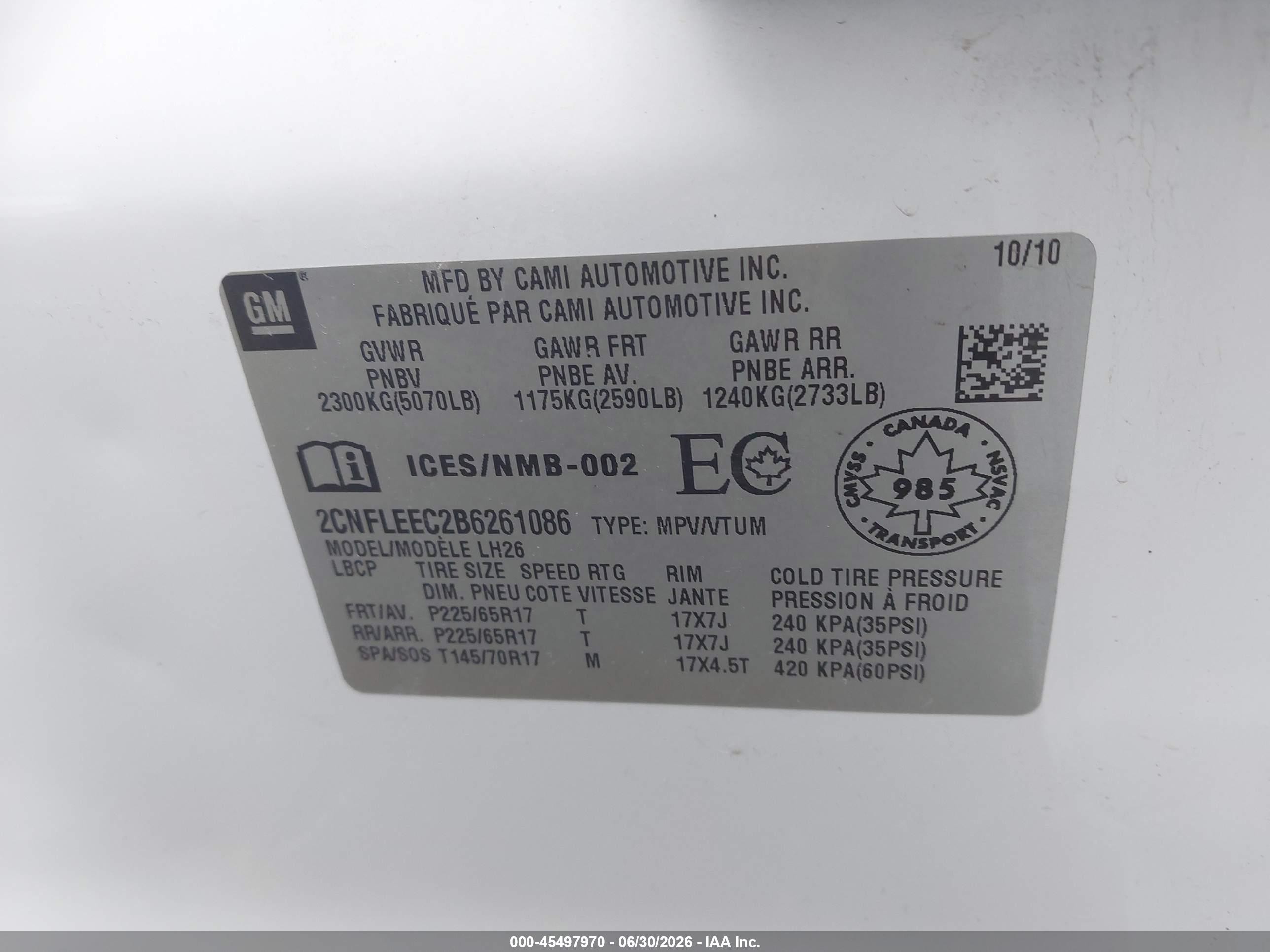 2011 Chevrolet Equinox Lt W/1lt White vin: 2CNFLEEC2B6261086