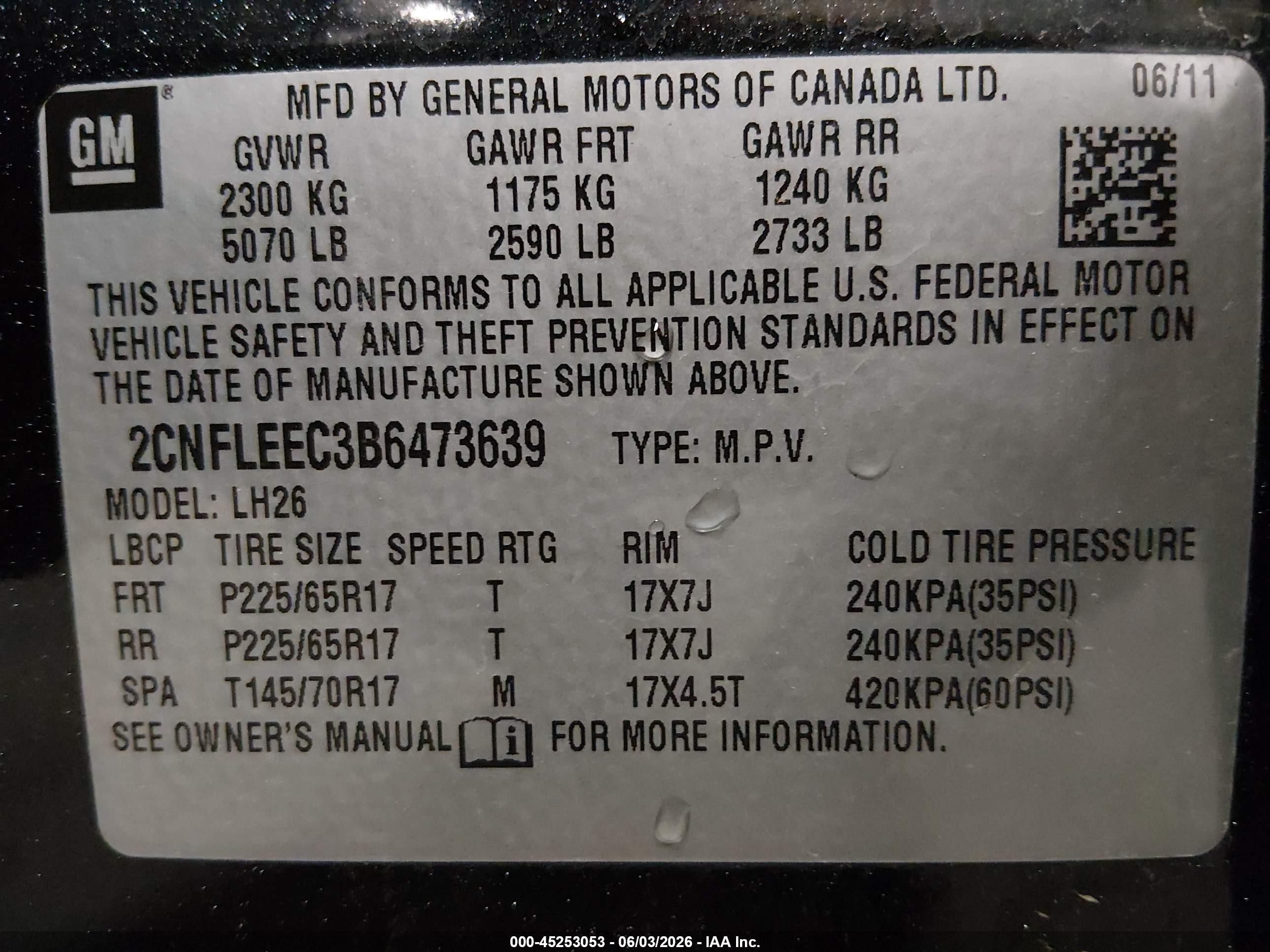 2011 Chevrolet Equinox 1lt Black vin: 2CNFLEEC3B6473639