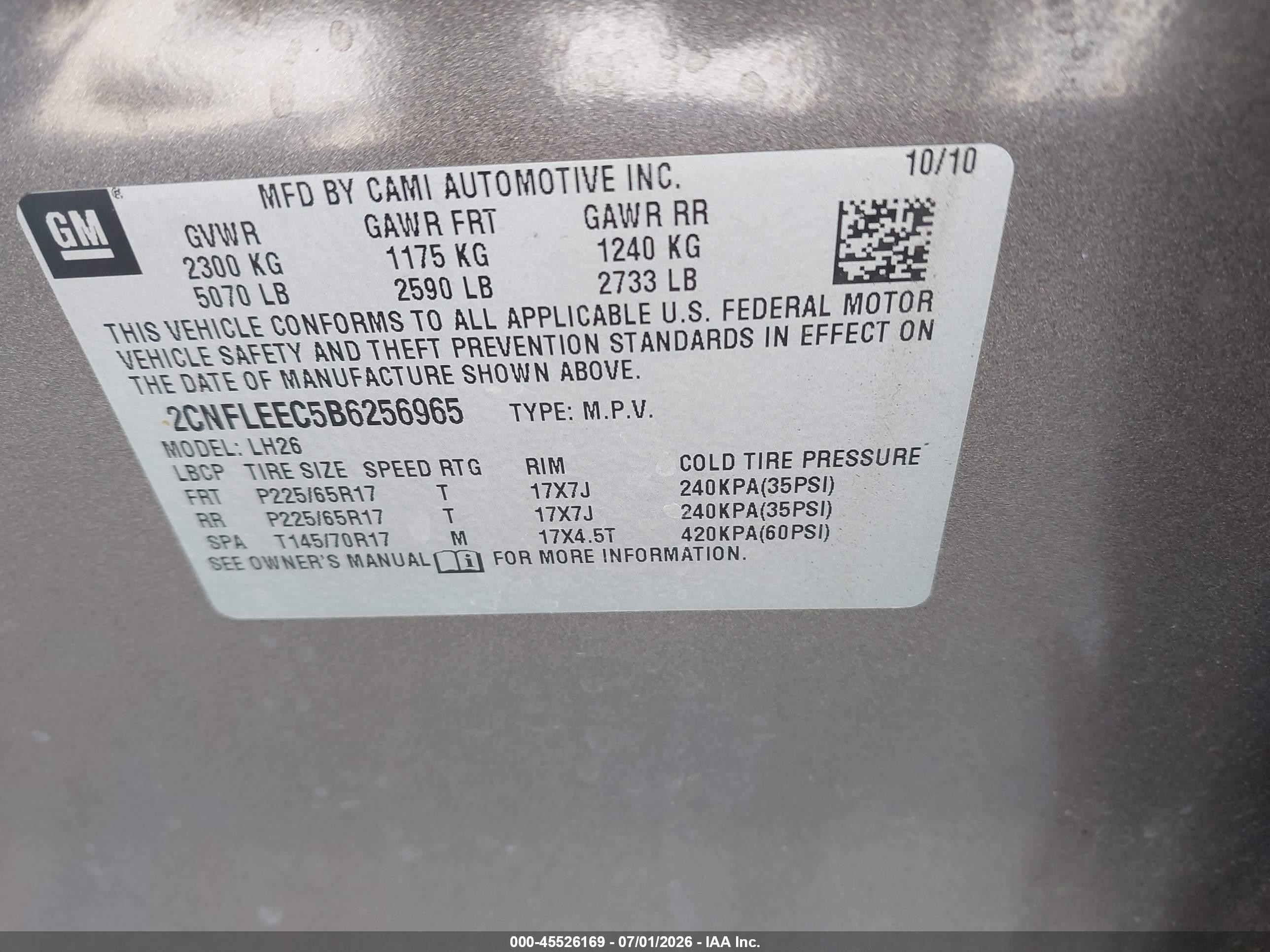 2011 Chevrolet Equinox Lt W/1lt Brown vin: 2CNFLEEC5B6256965