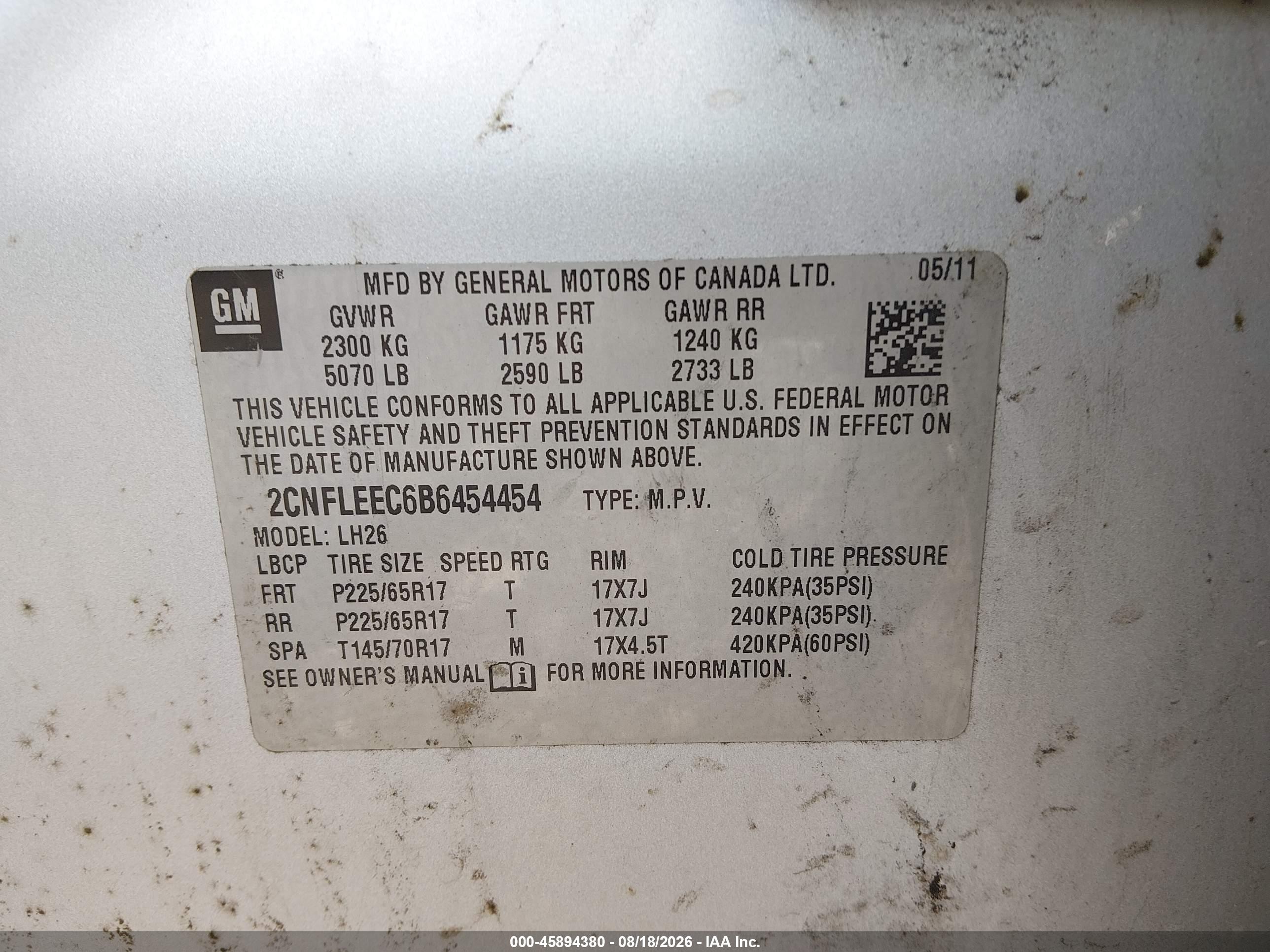 2011 Chevrolet Equinox 1lt Silver vin: 2CNFLEEC6B6454454