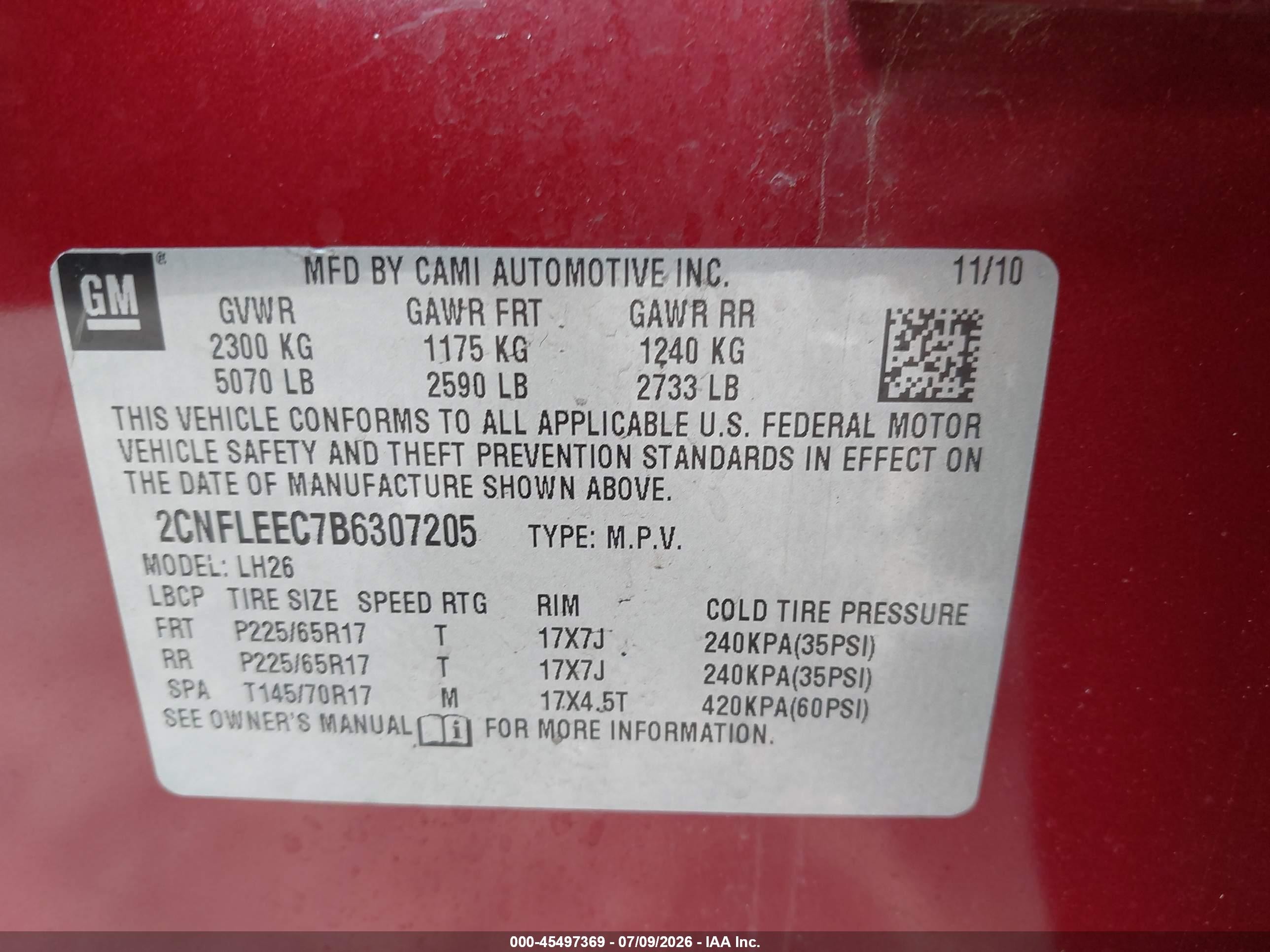 2011 Chevrolet Equinox Lt W/1lt Red vin: 2CNFLEEC7B6307205