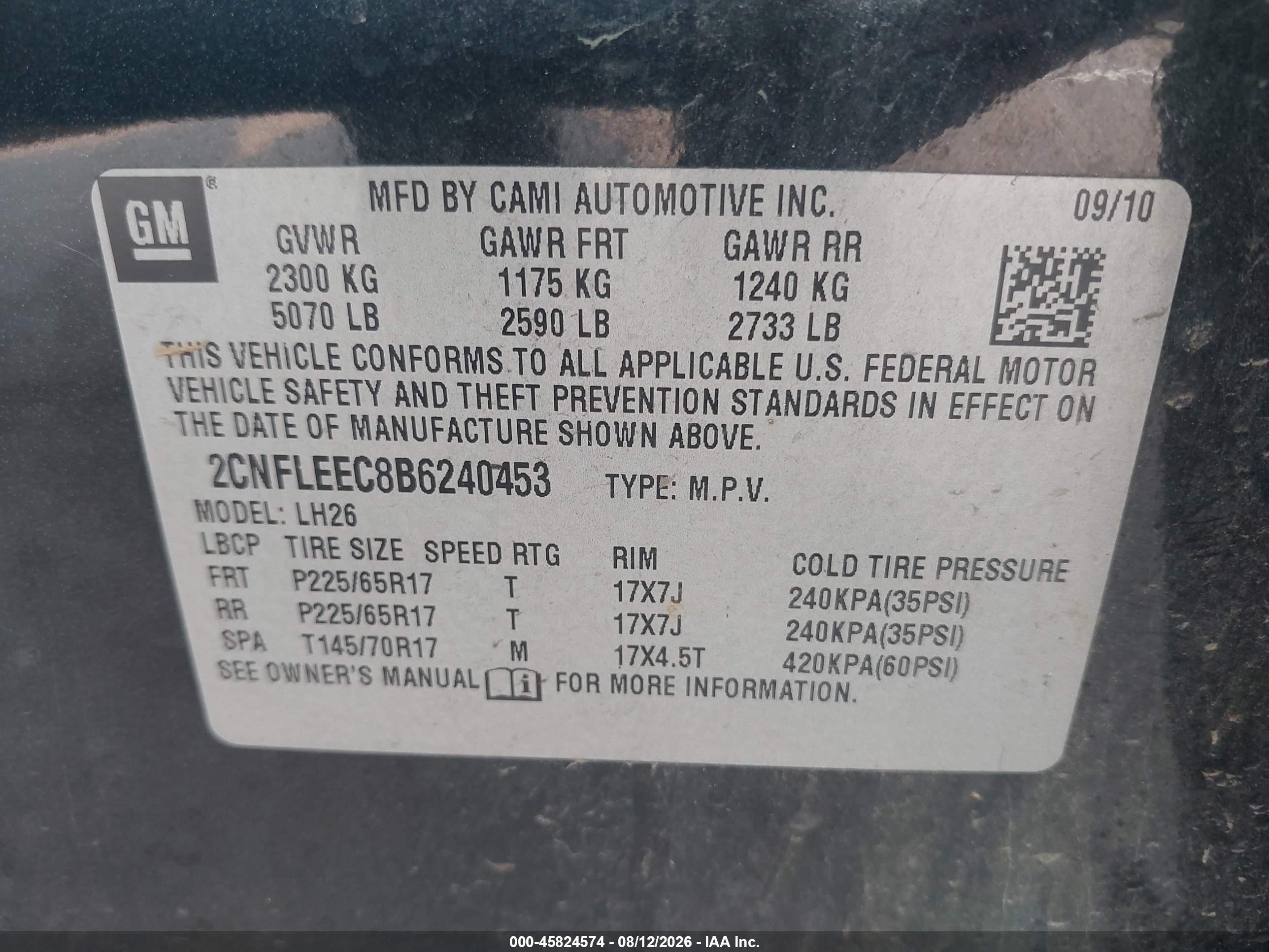 2011 Chevrolet Equinox Lt W/1lt Black vin: 2CNFLEEC8B6240453