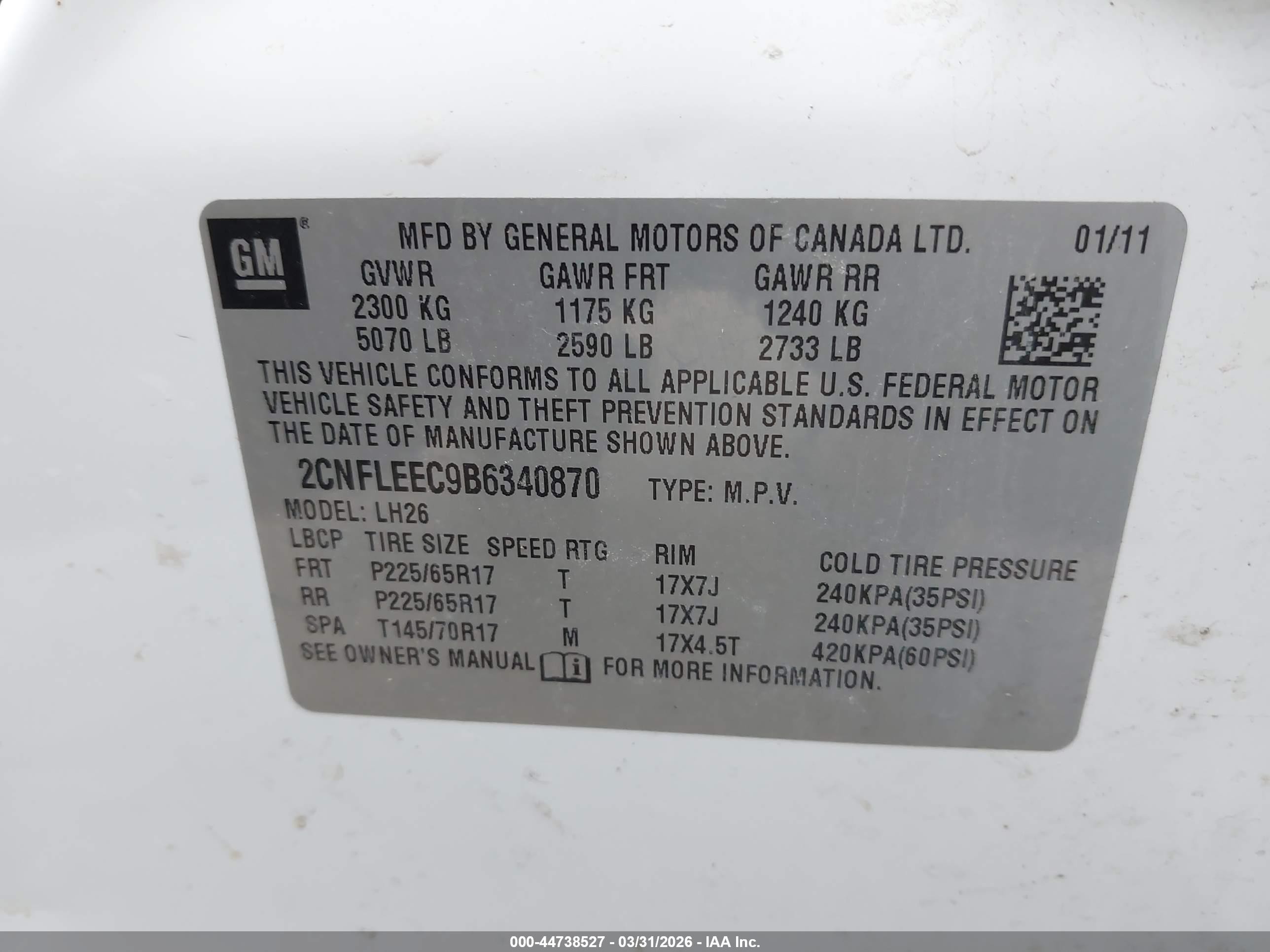 2011 Chevrolet Equinox 1lt White vin: 2CNFLEEC9B6340870