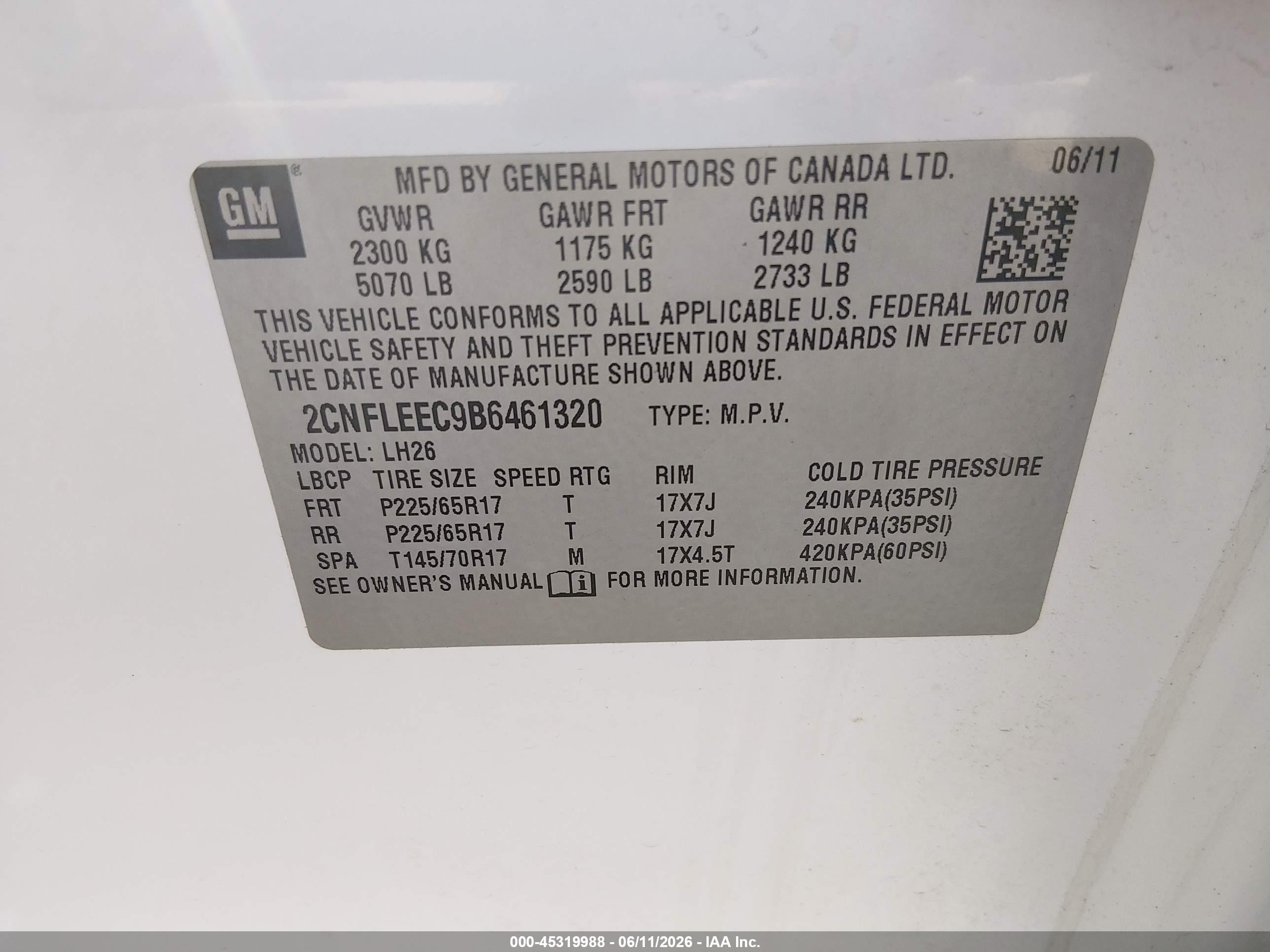 2011 Chevrolet Equinox 1lt White vin: 2CNFLEEC9B6461320