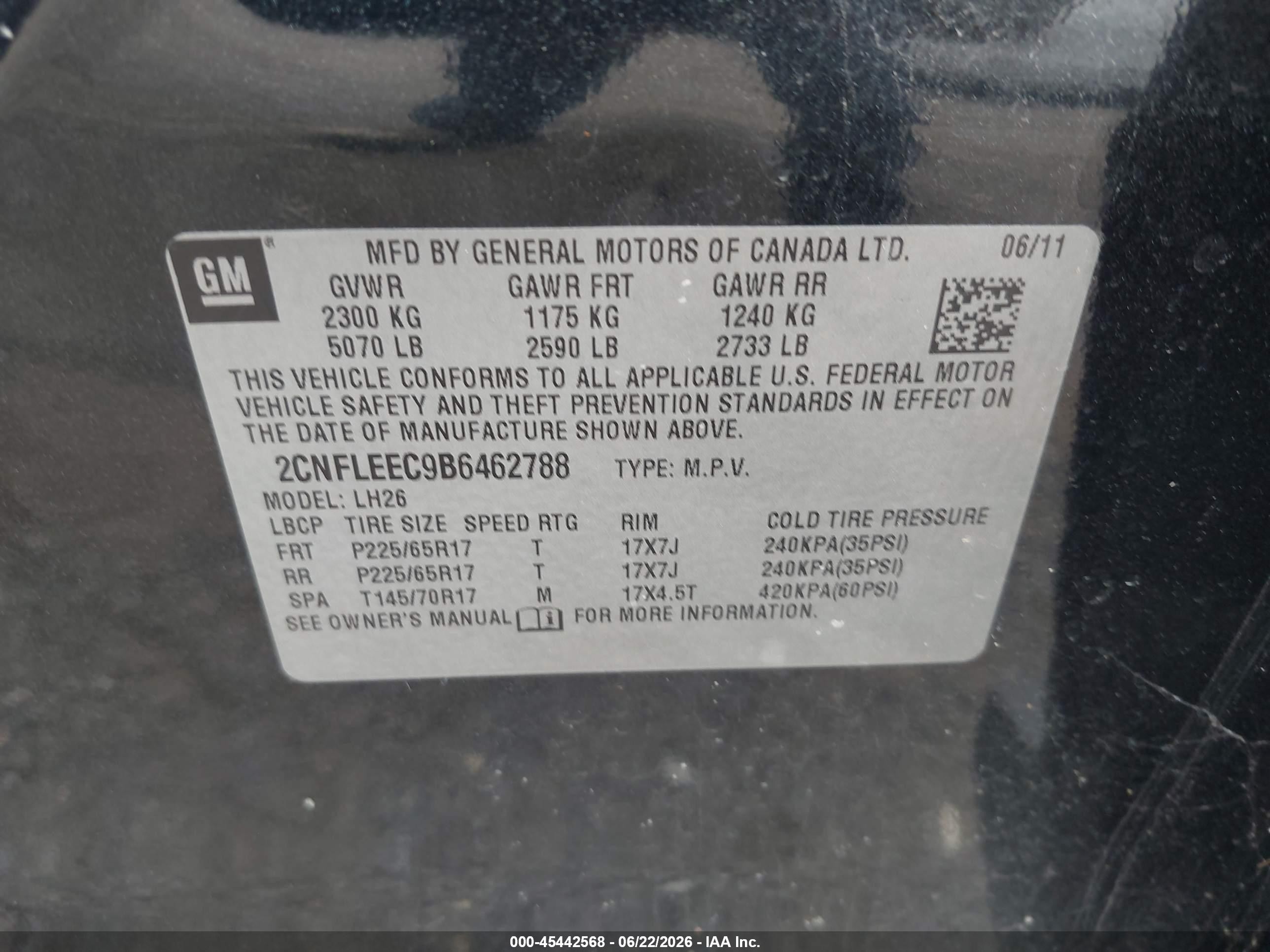 2011 Chevrolet Equinox Lt W/1lt Black vin: 2CNFLEEC9B6462788