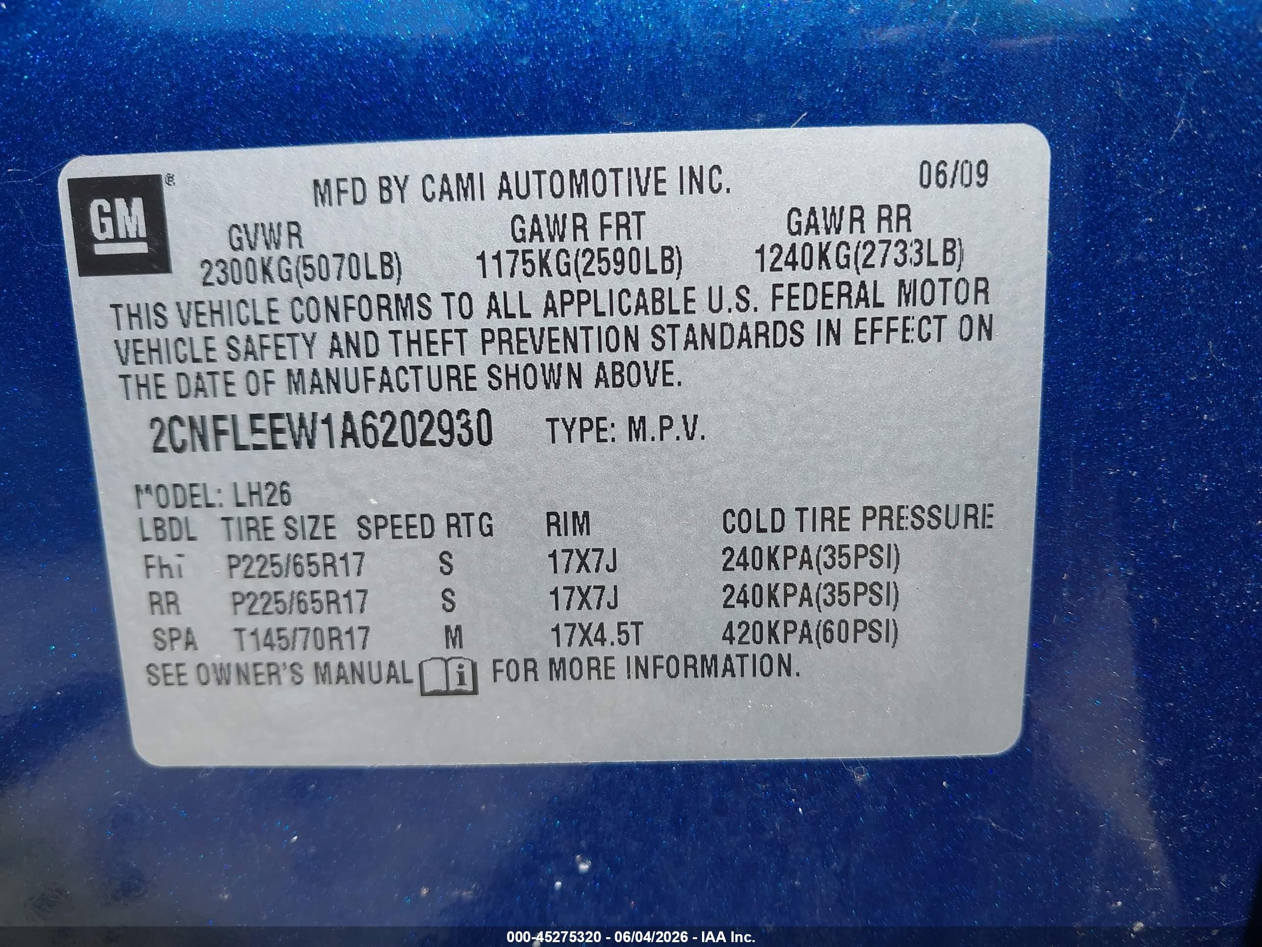 2010 Chevrolet Equinox Lt Blue vin: 2CNFLEEW1A6202930