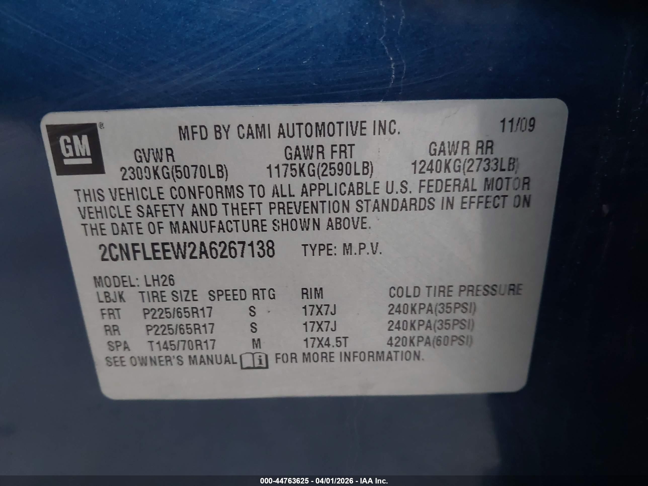 2010 Chevrolet Equinox Lt Blue vin: 2CNFLEEW2A6267138
