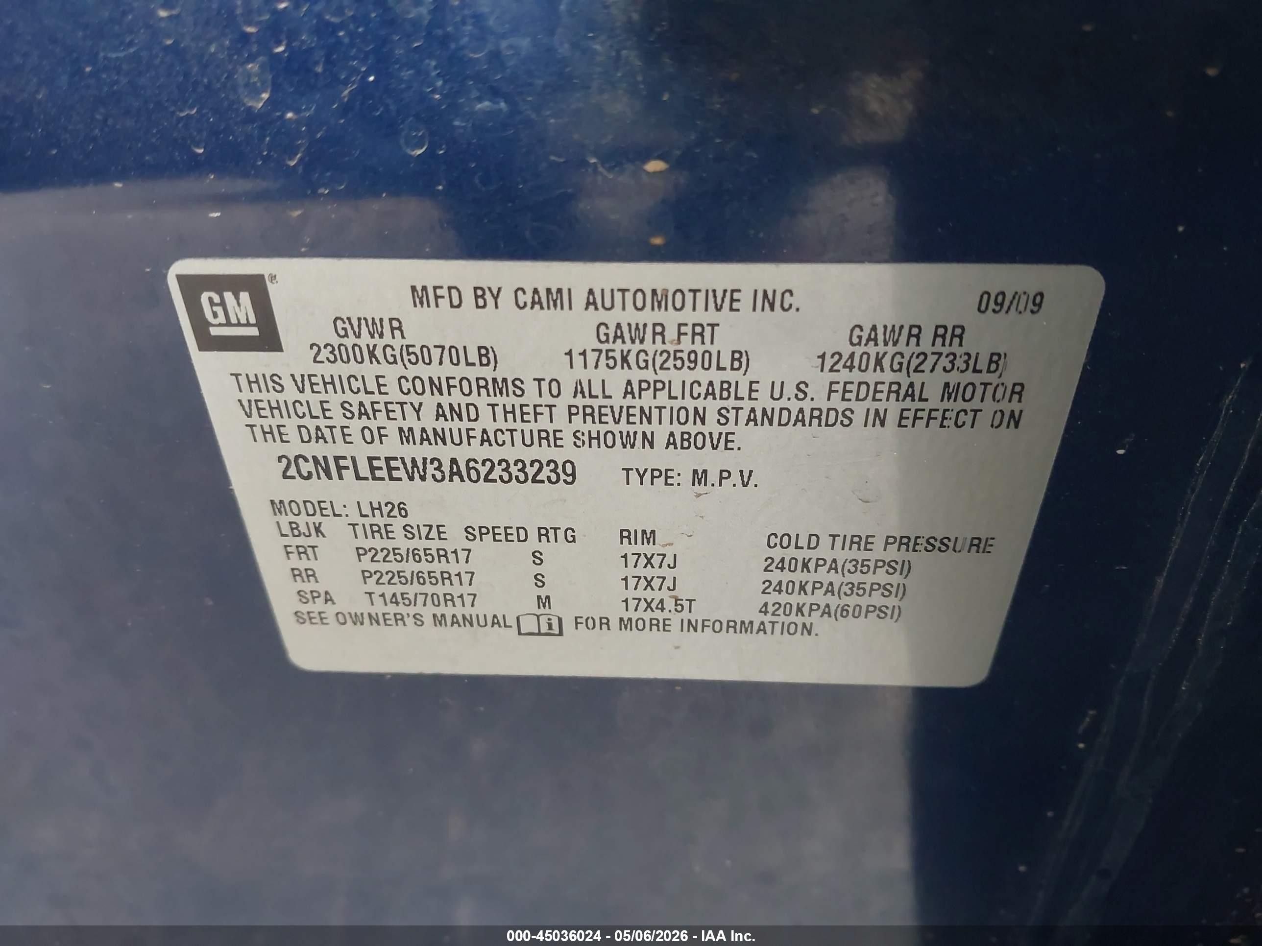 2010 Chevrolet Equinox Lt Blue vin: 2CNFLEEW3A6233239